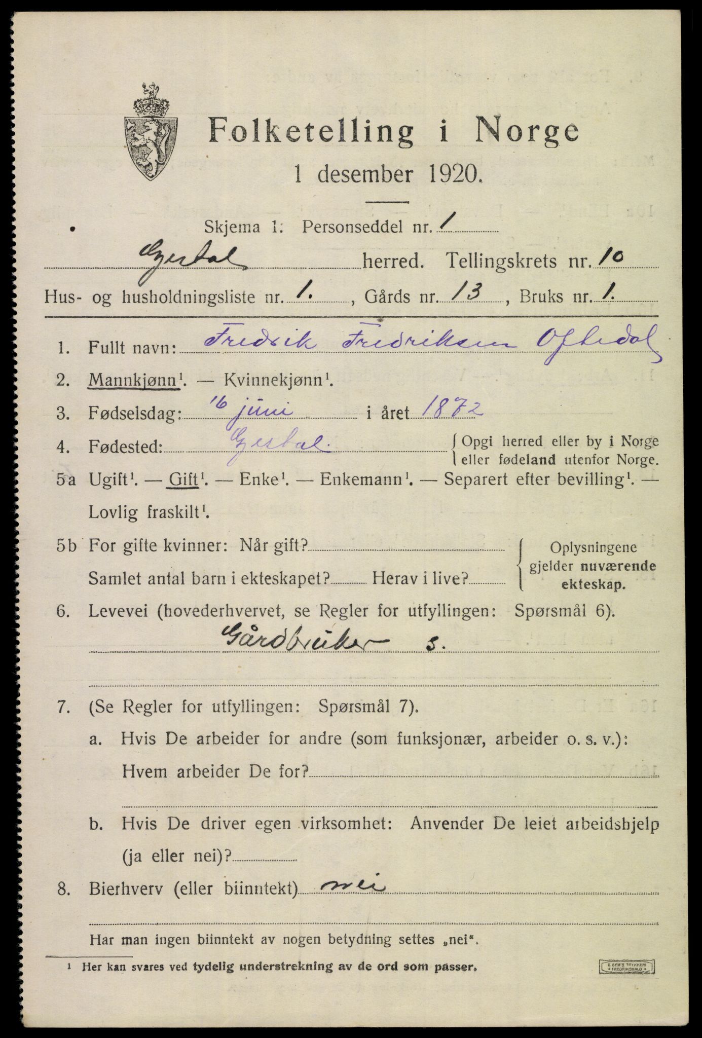 SAST, 1920 census for Gjesdal, 1920, p. 4570