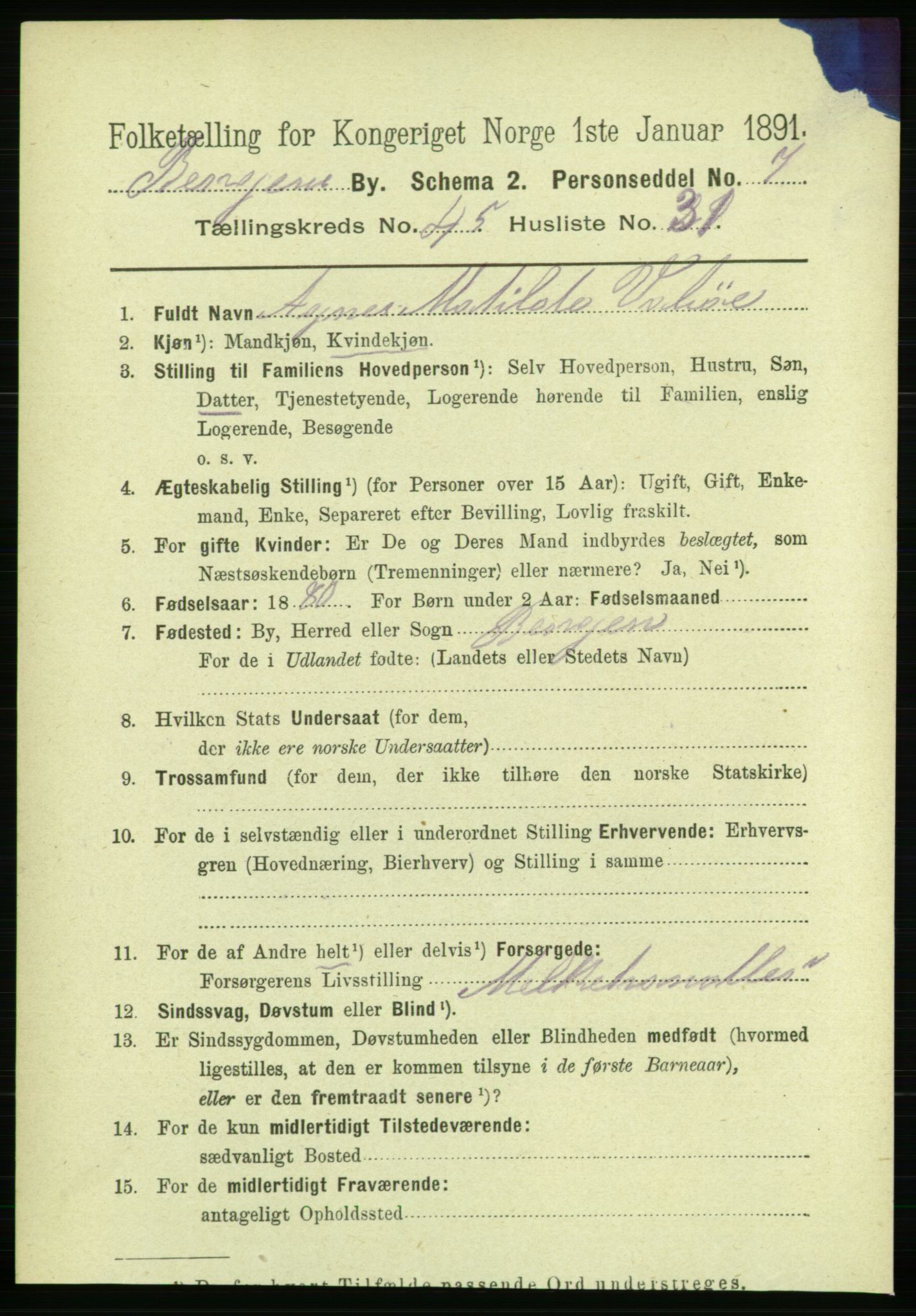 RA, 1891 Census for 1301 Bergen, 1891, p. 54228