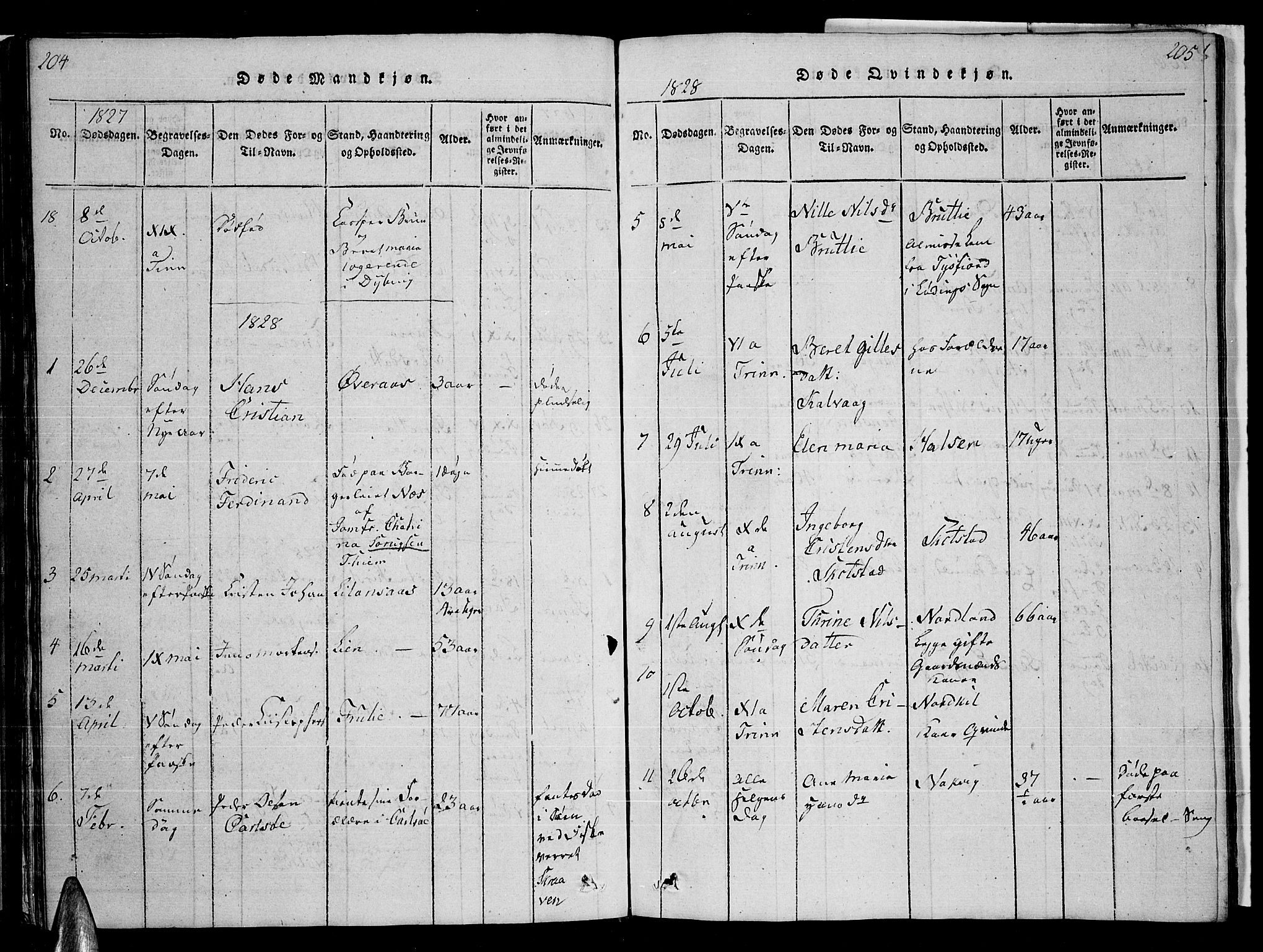 Ministerialprotokoller, klokkerbøker og fødselsregistre - Nordland, AV/SAT-A-1459/859/L0855: Parish register (copy) no. 859C01, 1821-1839, p. 204-205