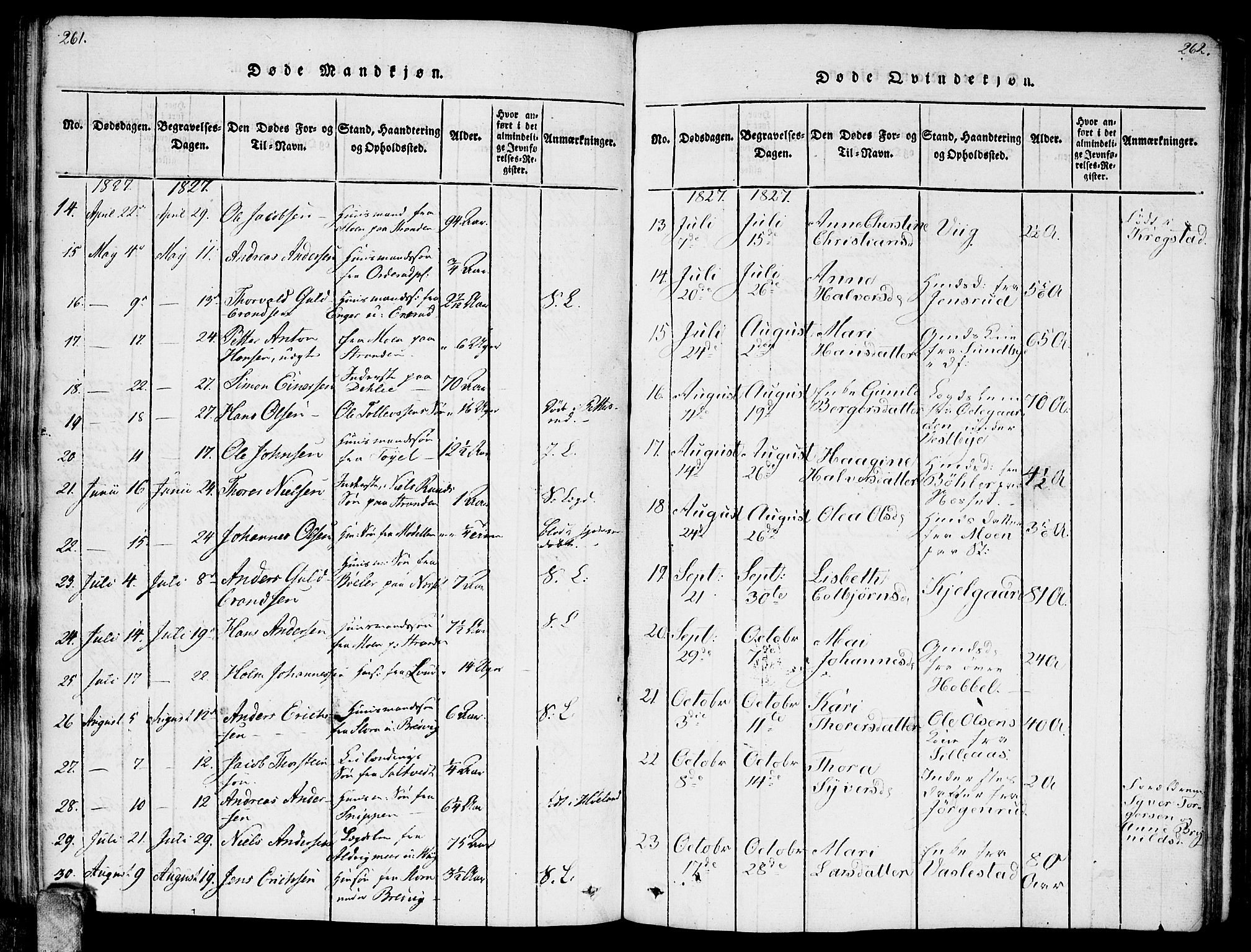 Enebakk prestekontor Kirkebøker, AV/SAO-A-10171c/F/Fa/L0006: Parish register (official) no. I 6, 1815-1832, p. 261-262