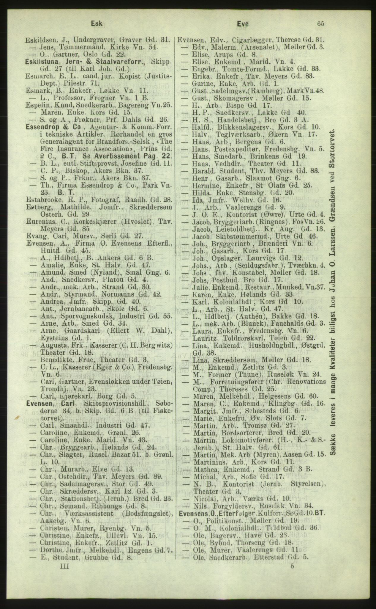 Kristiania/Oslo adressebok, PUBL/-, 1884, p. 65