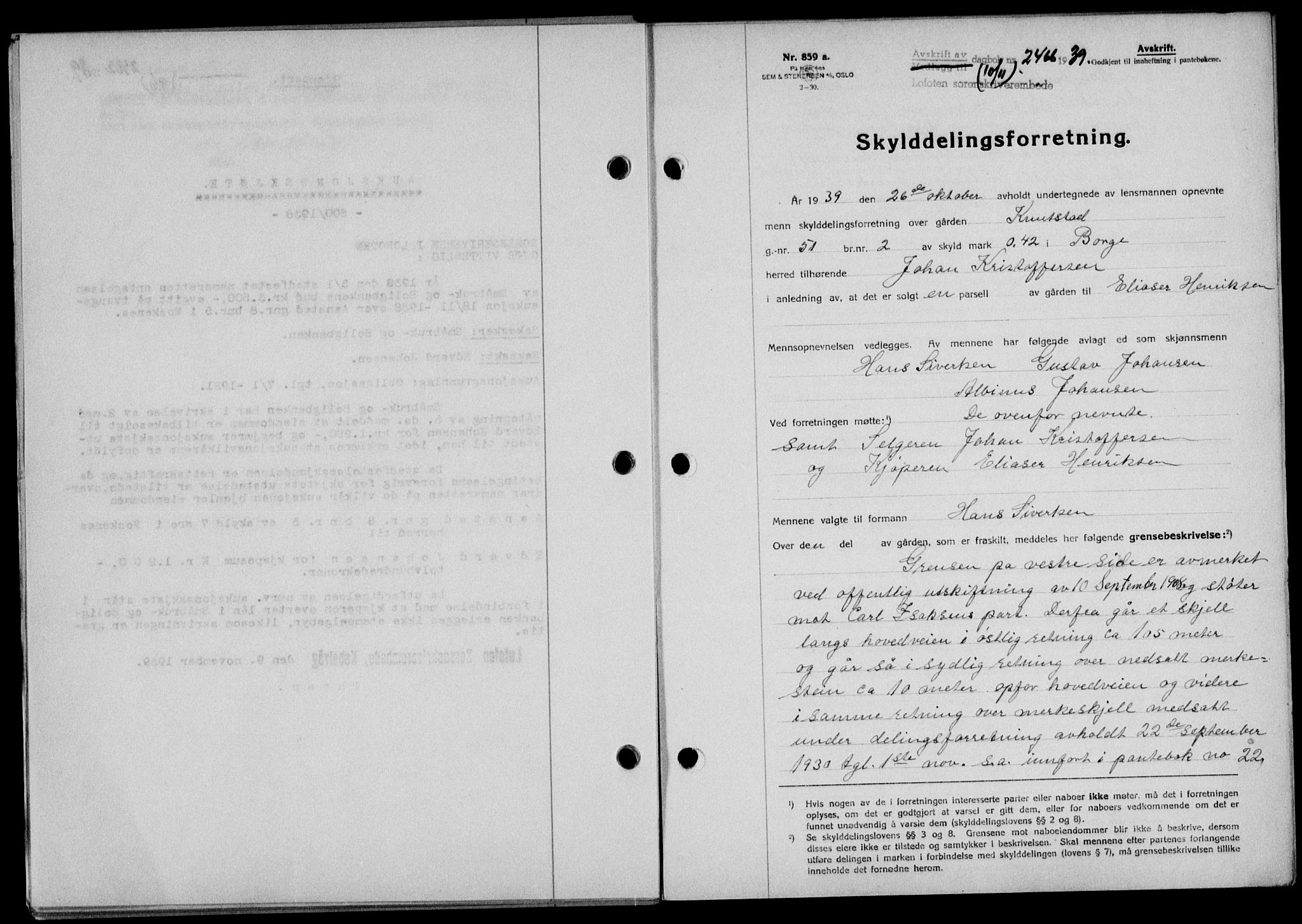 Lofoten sorenskriveri, SAT/A-0017/1/2/2C/L0006a: Mortgage book no. 6a, 1939-1939, Diary no: : 2466/1939