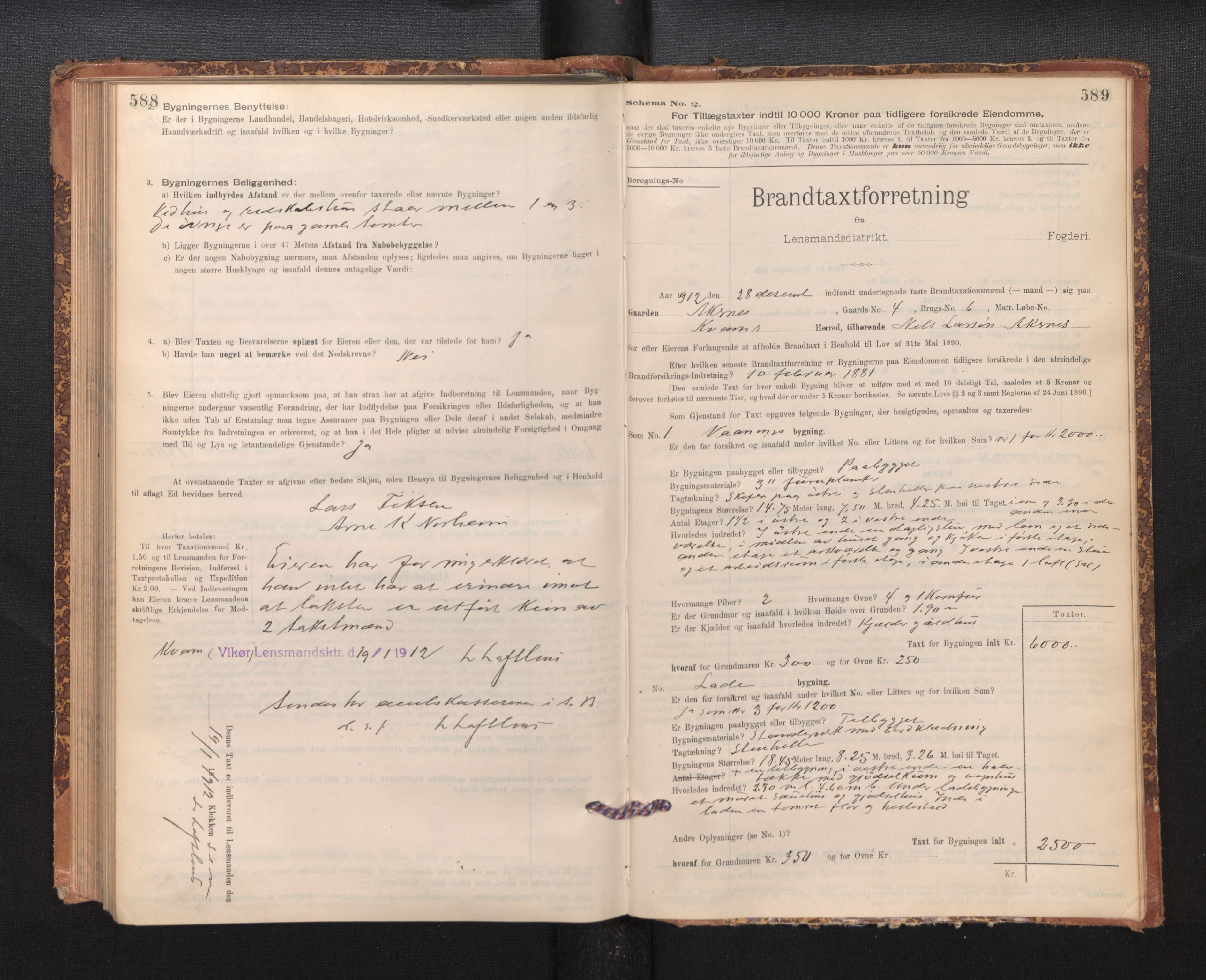 Lensmannen i Kvam, SAB/A-33201/0012/L0005: Branntakstprotokoll, skjematakst, 1894-1913, p. 588-589