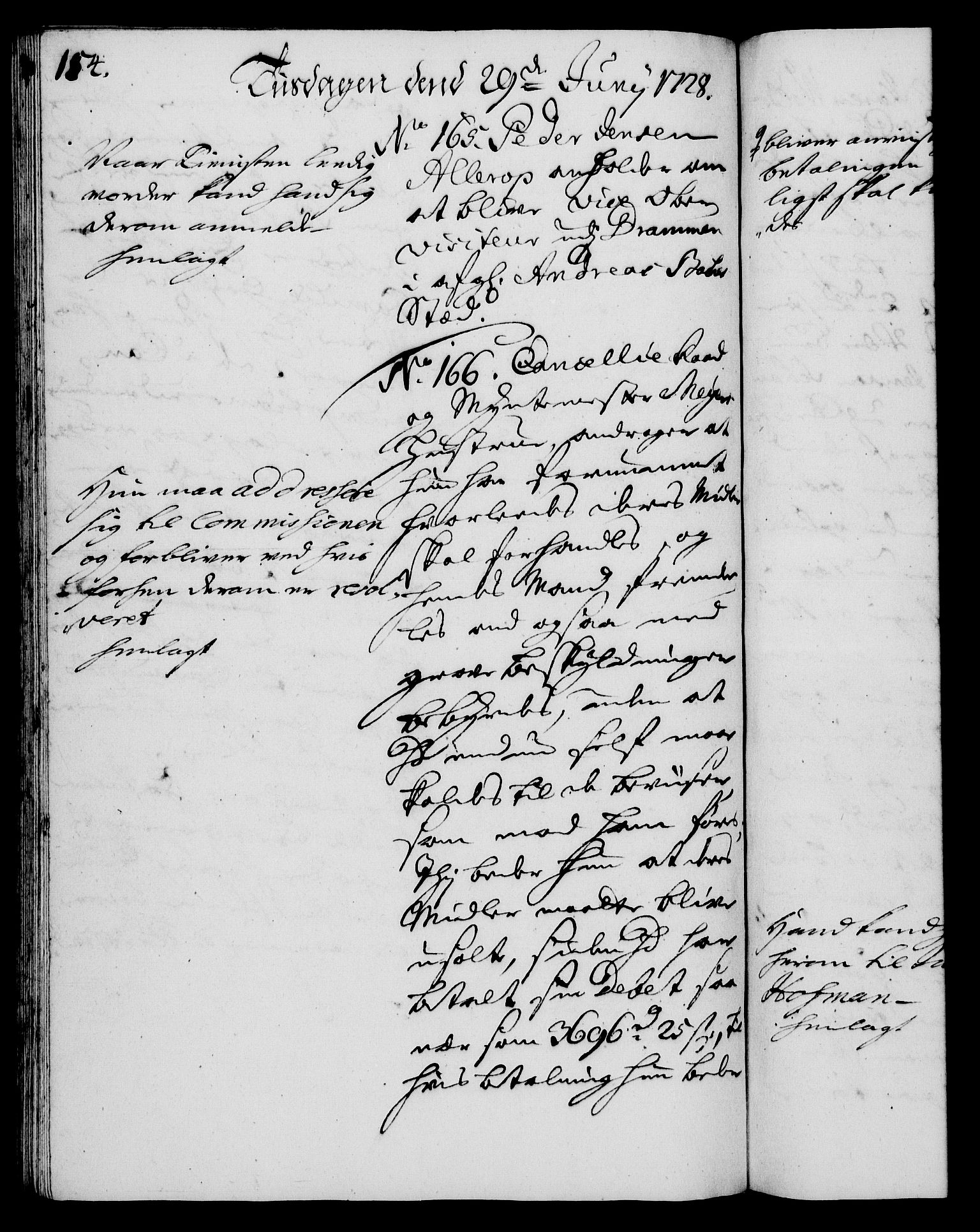 Rentekammeret, Kammerkanselliet, RA/EA-3111/G/Gh/Gha/L0010: Norsk ekstraktmemorialprotokoll (merket RK 53.55), 1728, p. 154