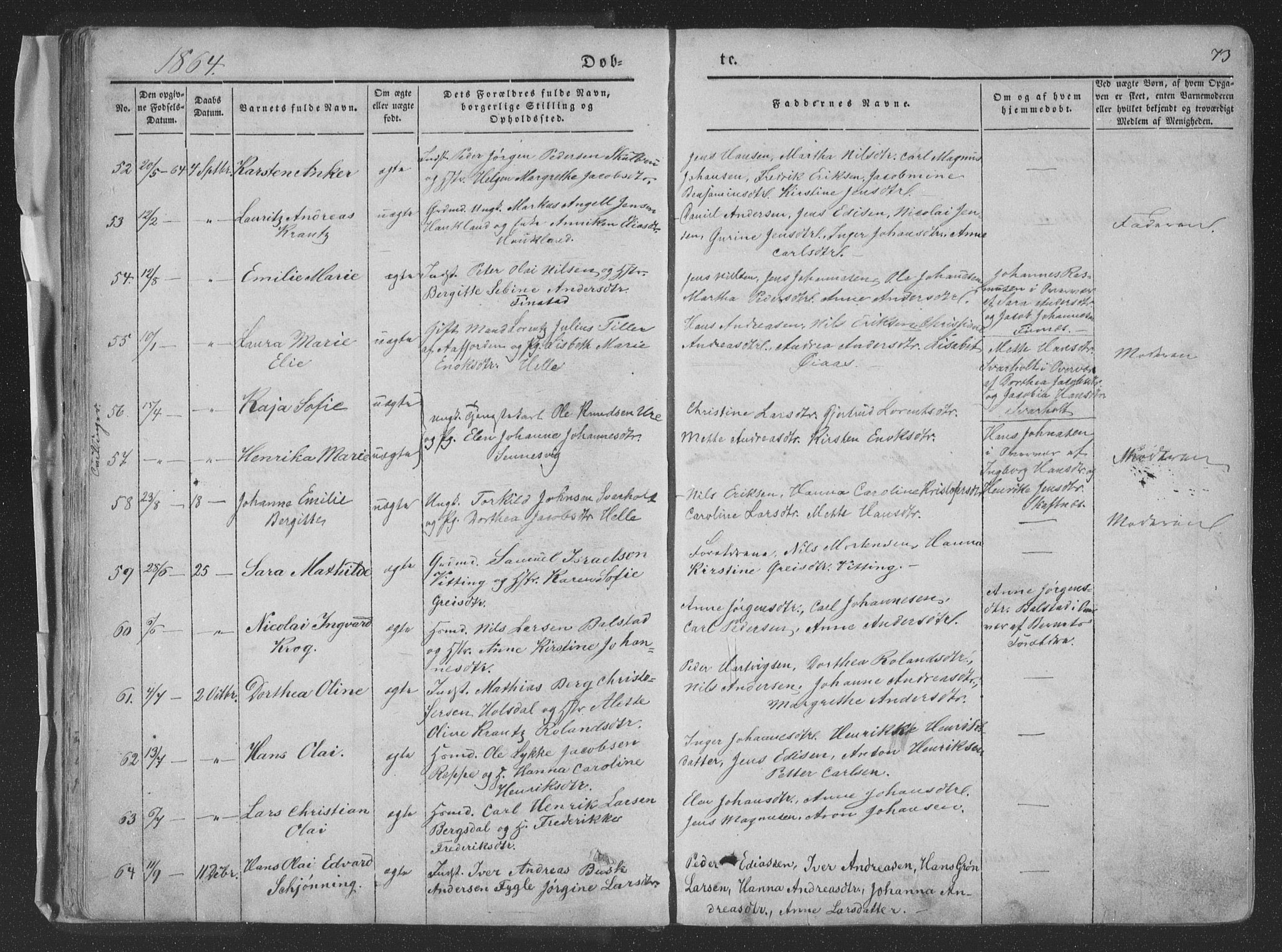 Ministerialprotokoller, klokkerbøker og fødselsregistre - Nordland, AV/SAT-A-1459/881/L1165: Parish register (copy) no. 881C02, 1854-1876, p. 73