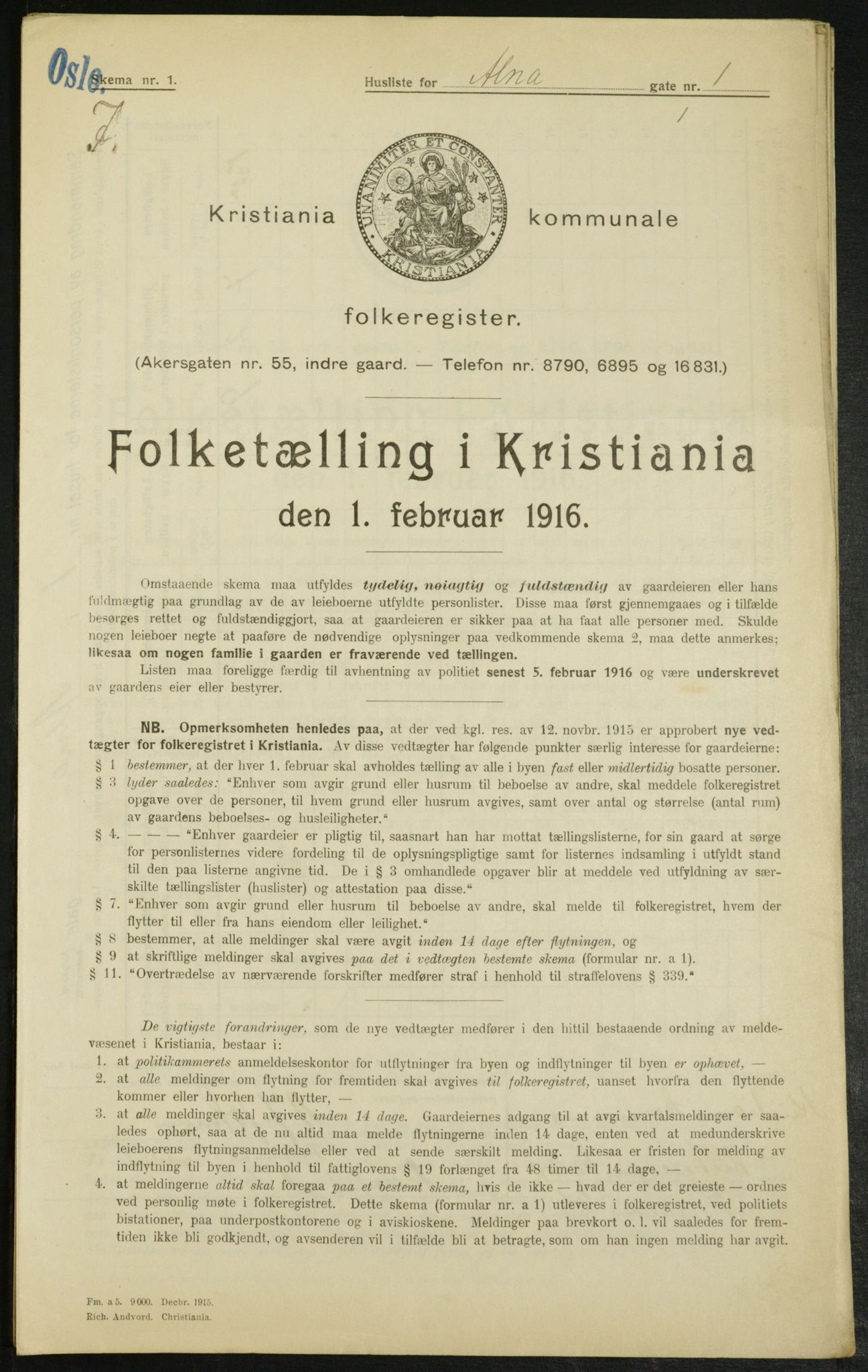 OBA, Municipal Census 1916 for Kristiania, 1916, p. 1122