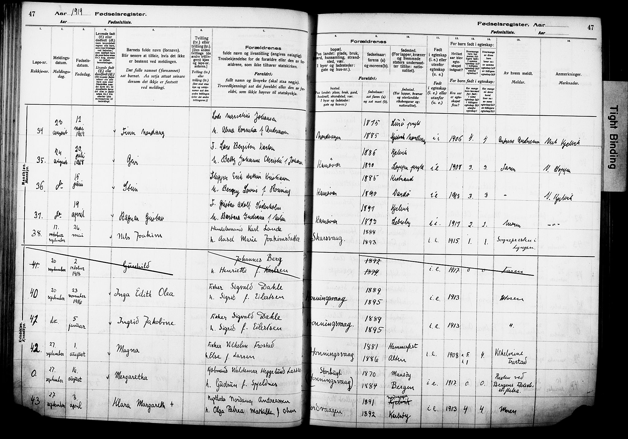 Kjelvik/Nordkapp sokneprestkontor, AV/SATØ-S-1350/I/Ia/L0015: Birth register no. 15, 1916-1930, p. 47