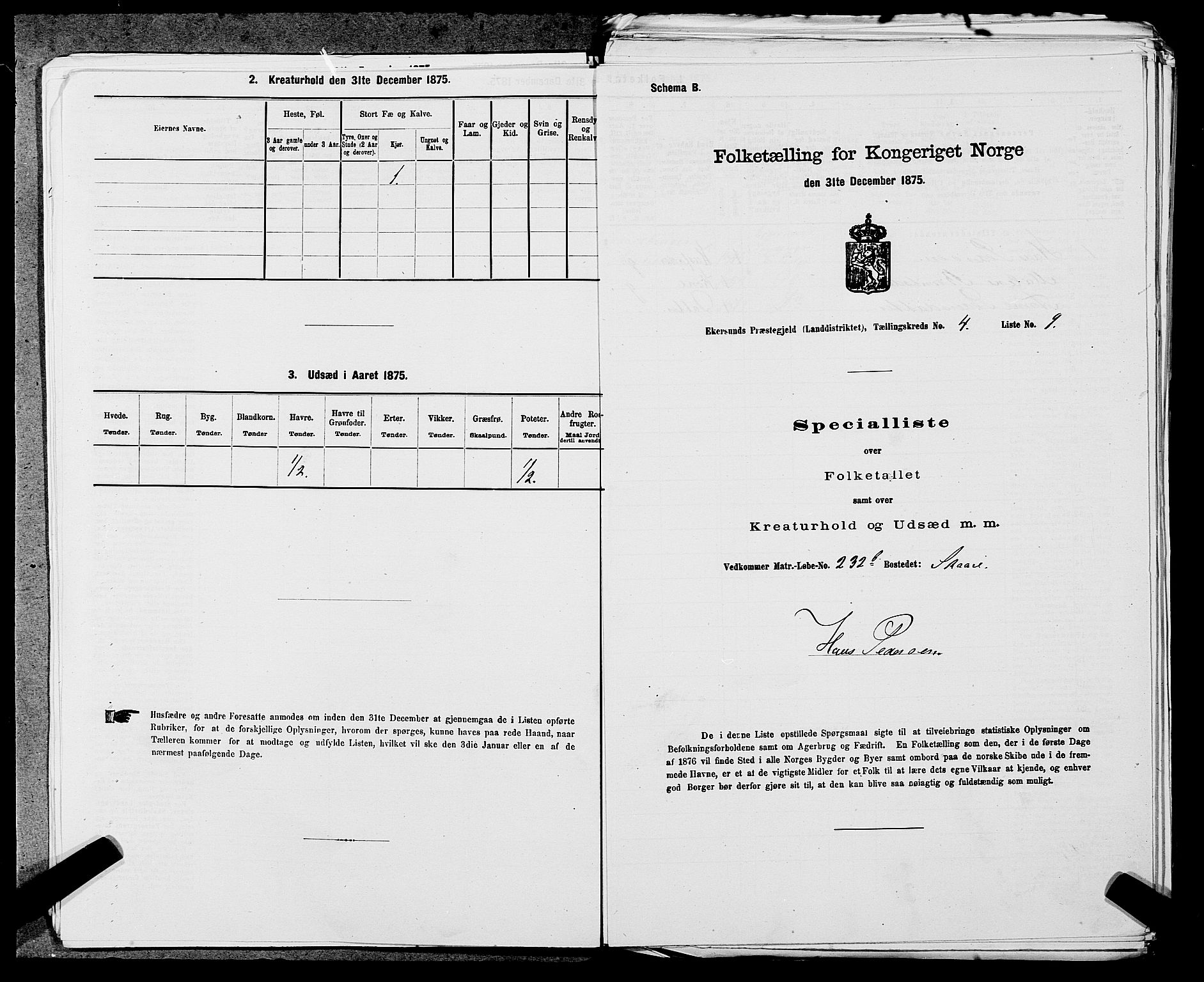 SAST, 1875 census for 1116L Eigersund/Eigersund og Ogna, 1875, p. 409