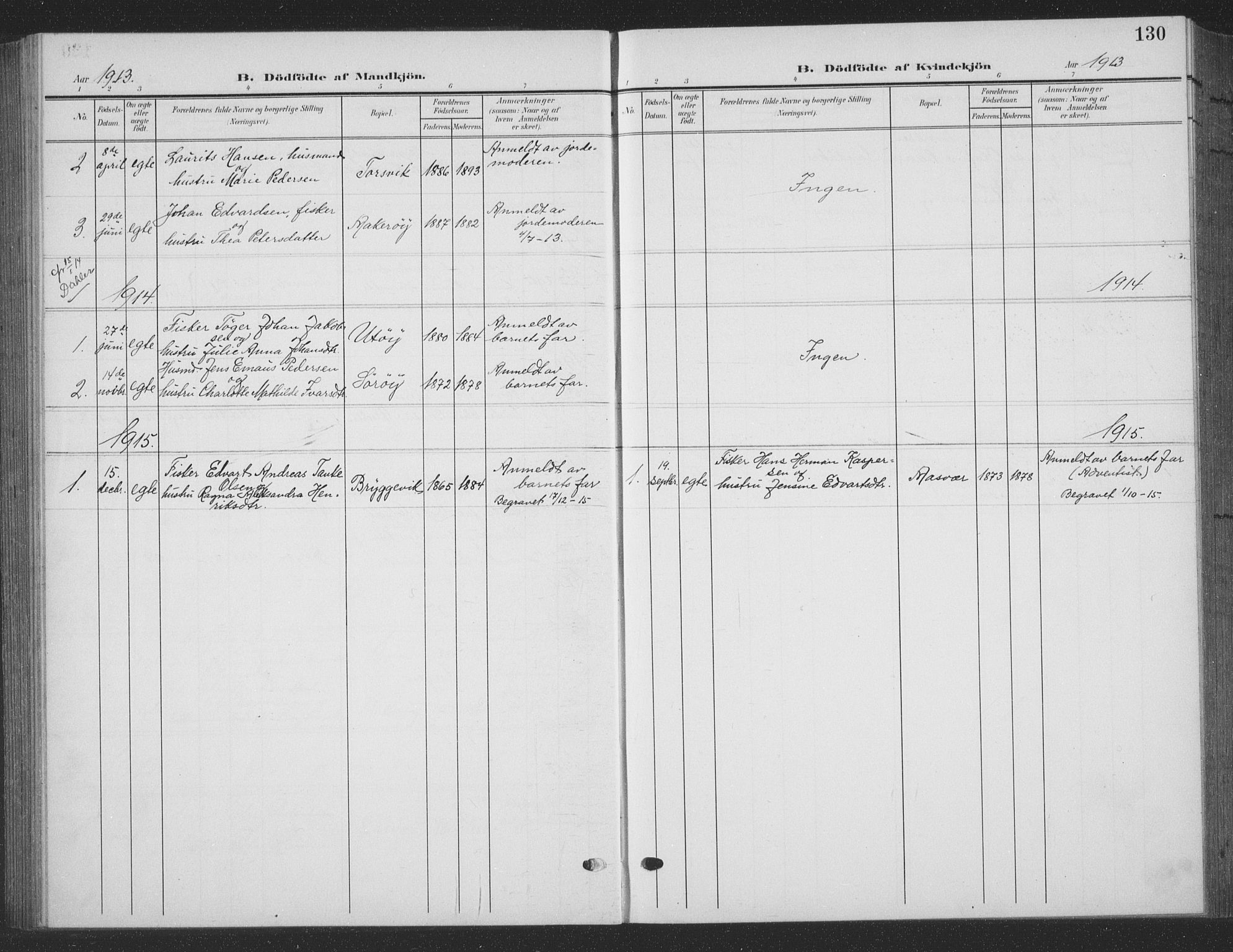 Ministerialprotokoller, klokkerbøker og fødselsregistre - Nordland, SAT/A-1459/835/L0533: Parish register (copy) no. 835C05, 1906-1939, p. 130
