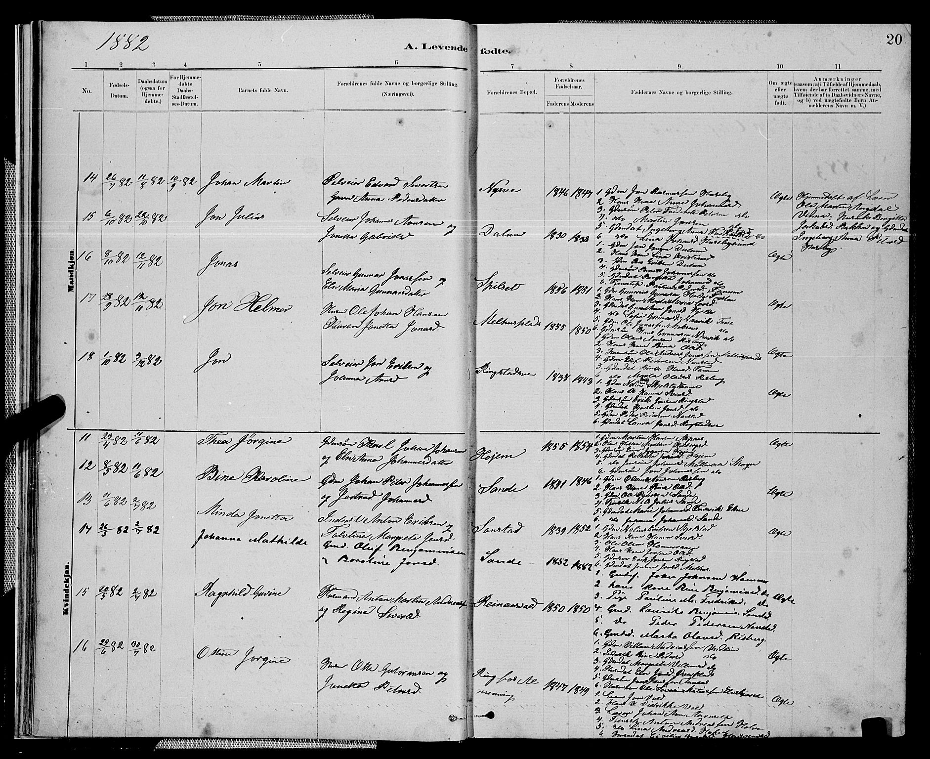 Ministerialprotokoller, klokkerbøker og fødselsregistre - Nord-Trøndelag, SAT/A-1458/714/L0134: Parish register (copy) no. 714C03, 1878-1898, p. 20
