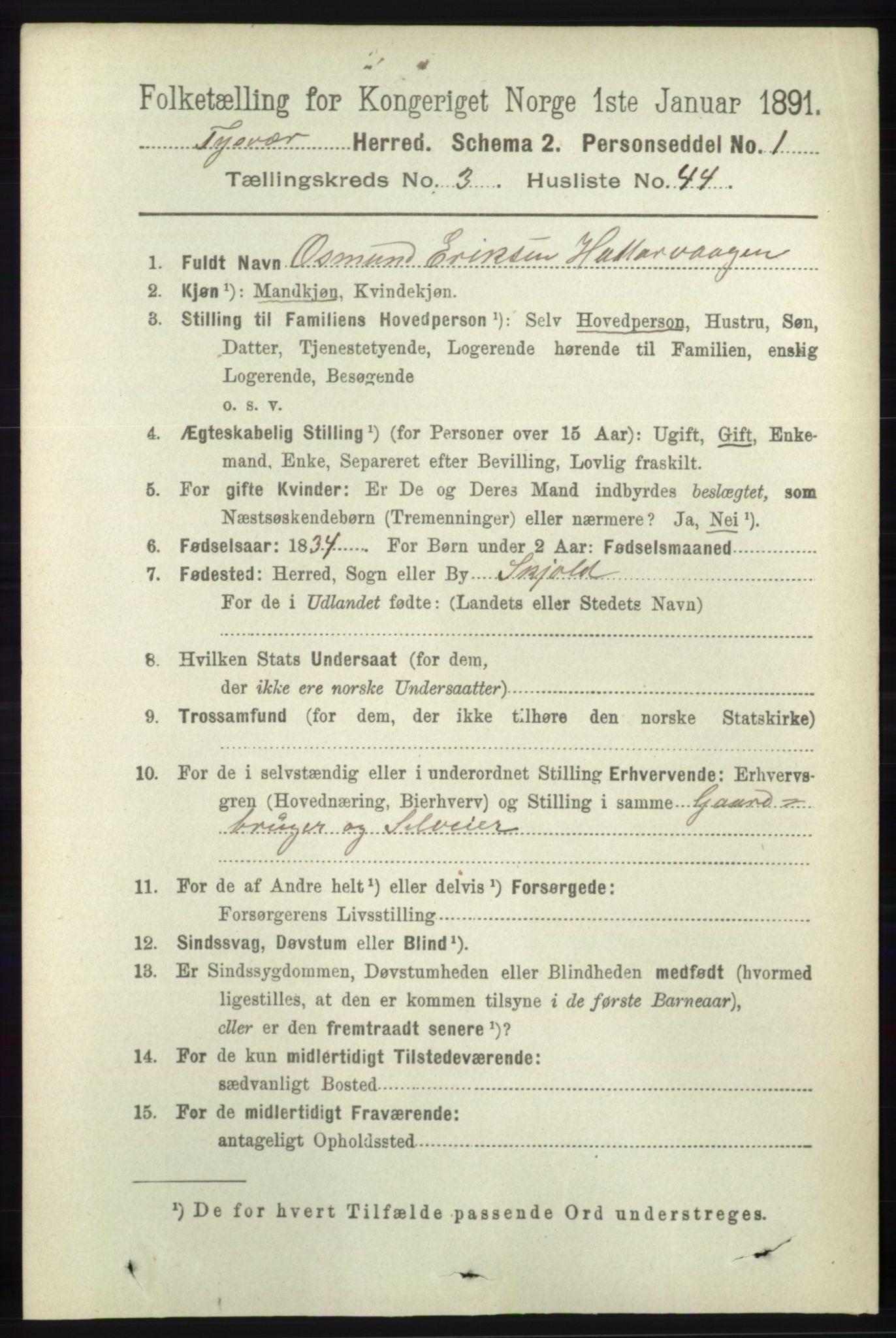 RA, 1891 census for 1146 Tysvær, 1891, p. 1440