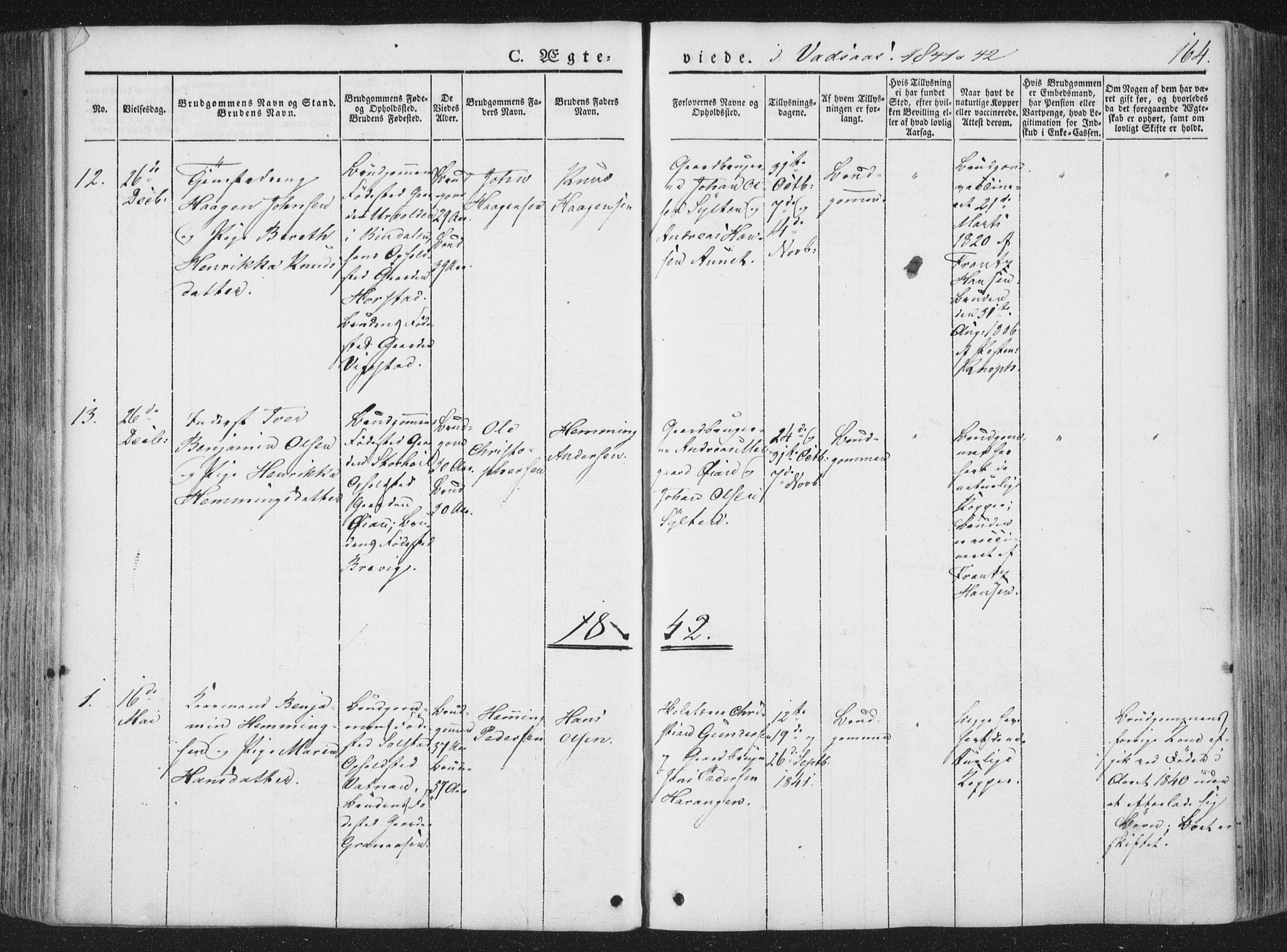 Ministerialprotokoller, klokkerbøker og fødselsregistre - Nordland, AV/SAT-A-1459/810/L0144: Parish register (official) no. 810A07 /1, 1841-1862, p. 164