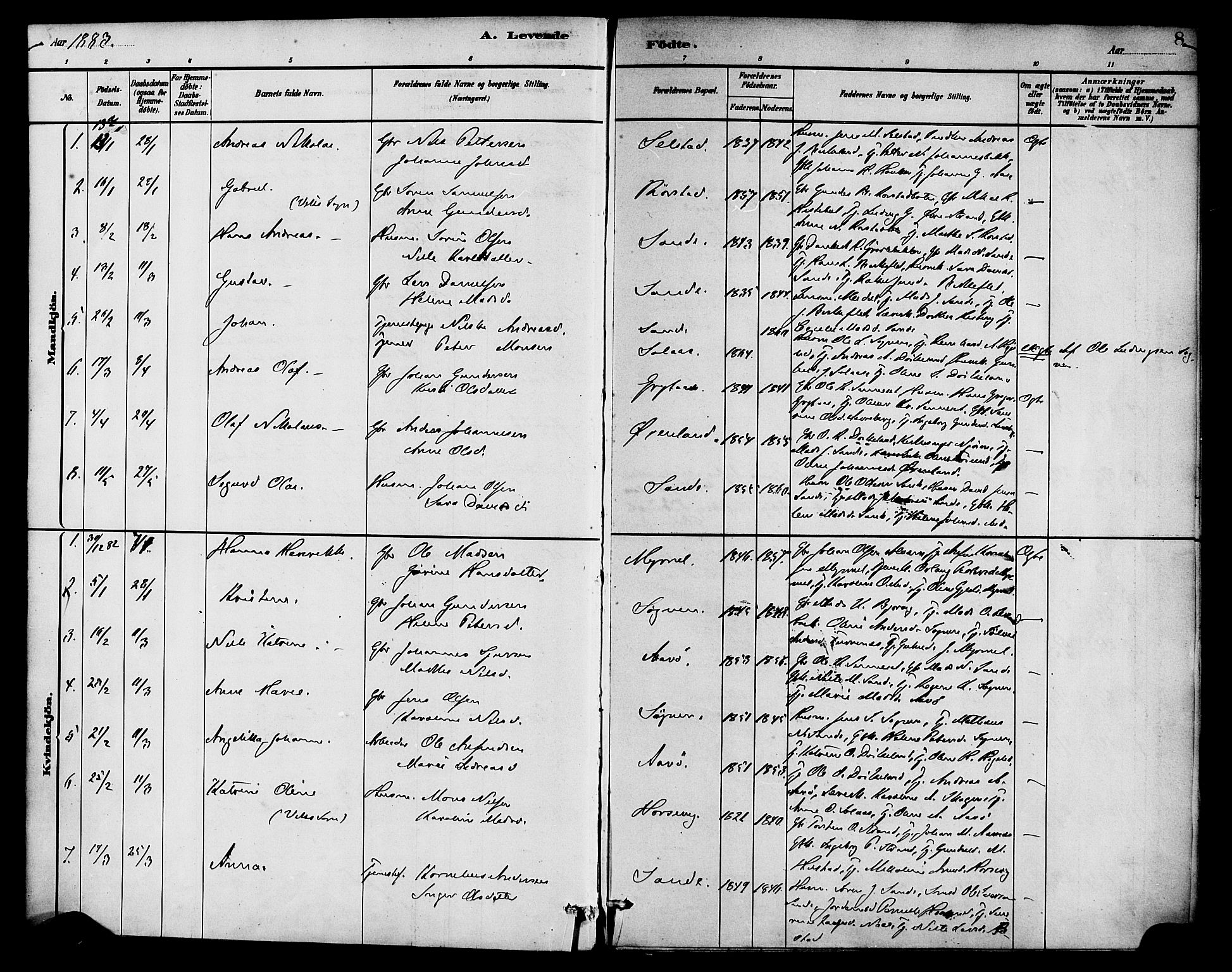 Gaular sokneprestembete, AV/SAB-A-80001/H/Haa: Parish register (official) no. B 1, 1882-1897, p. 8