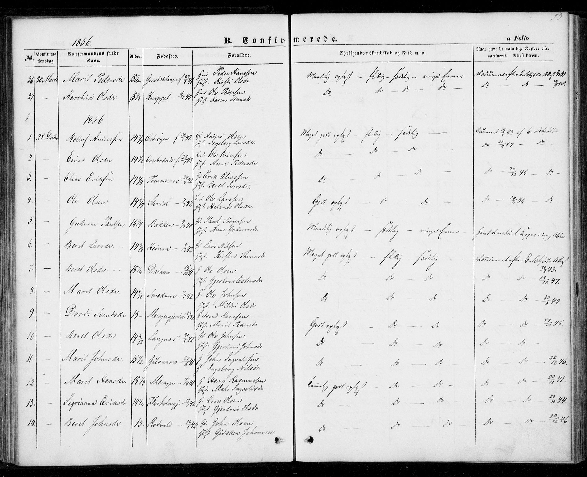 Ministerialprotokoller, klokkerbøker og fødselsregistre - Nord-Trøndelag, SAT/A-1458/706/L0040: Parish register (official) no. 706A01, 1850-1861, p. 53