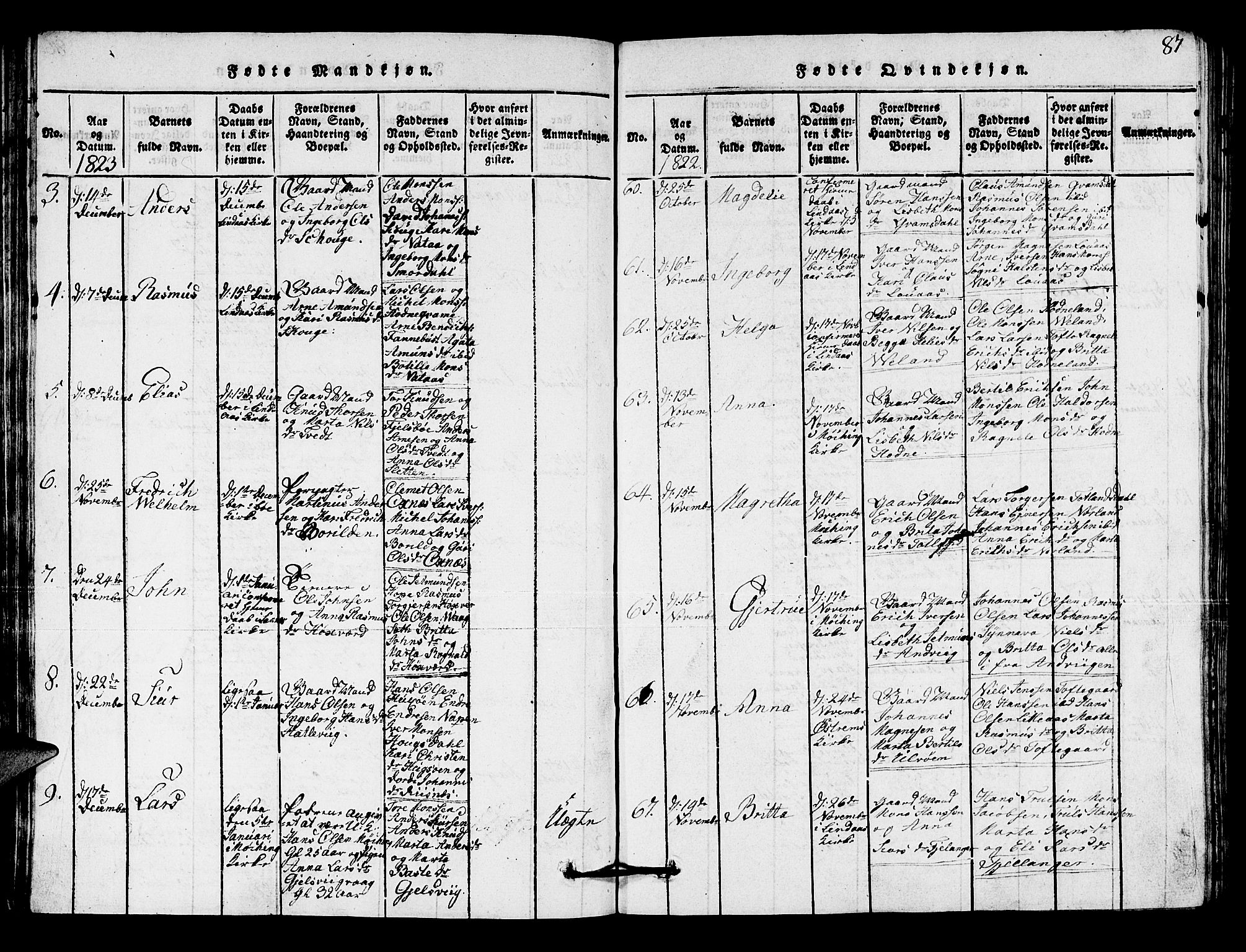 Lindås Sokneprestembete, SAB/A-76701/H/Hab: Parish register (copy) no. A 1, 1816-1823, p. 87