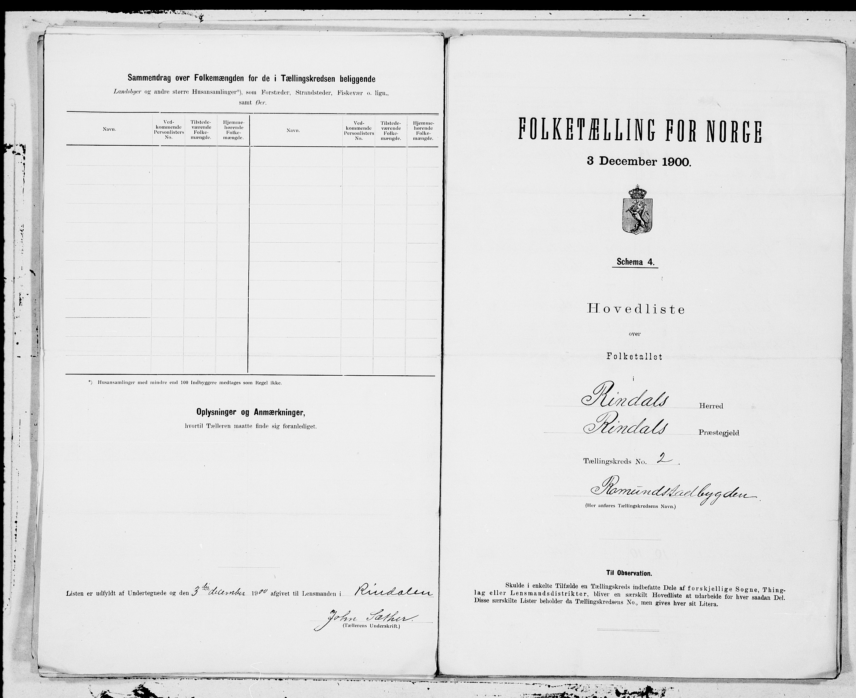 SAT, 1900 census for Rindal, 1900, p. 4