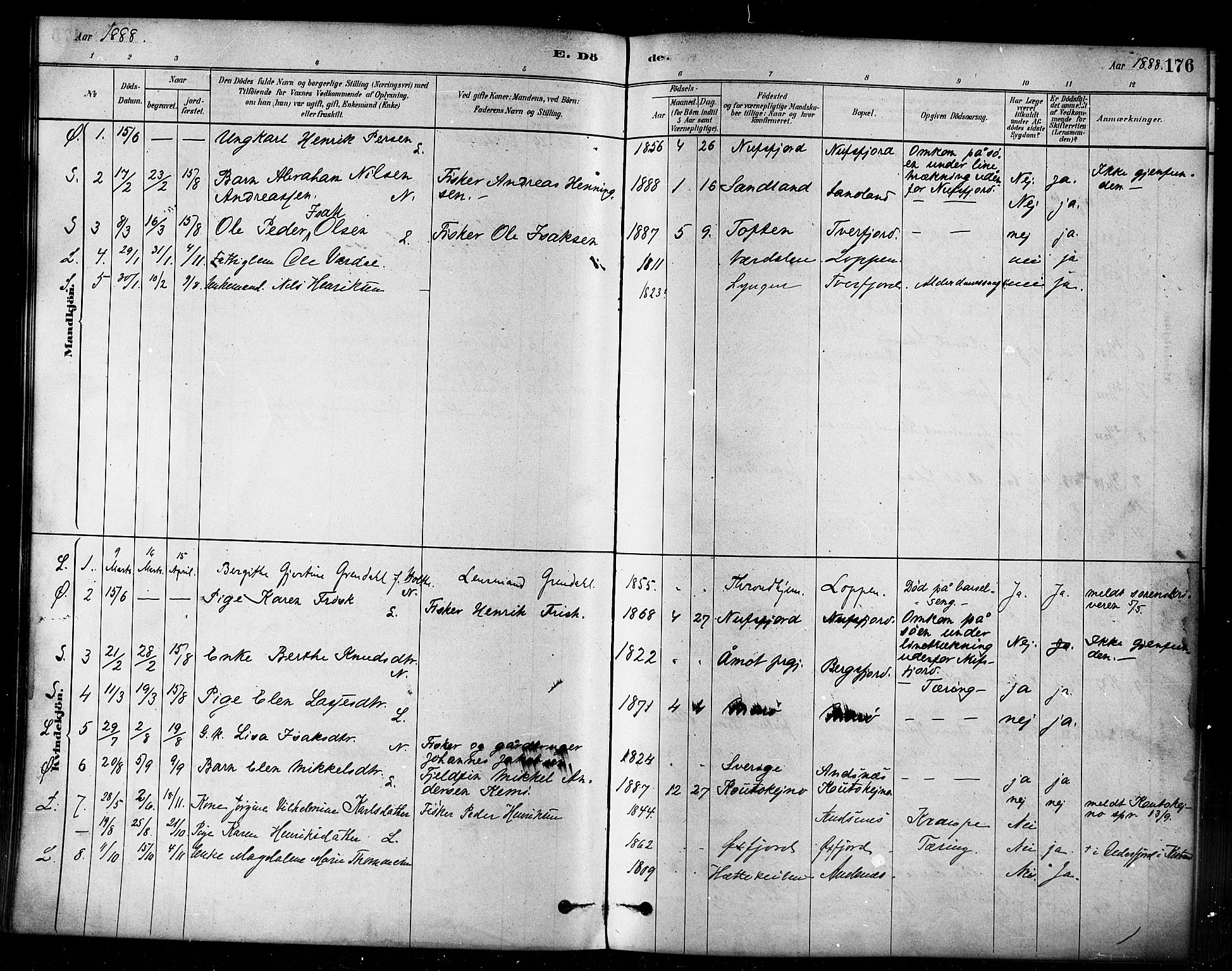 Loppa sokneprestkontor, SATØ/S-1339/H/Ha/L0006kirke: Parish register (official) no. 6, 1879-1895, p. 176