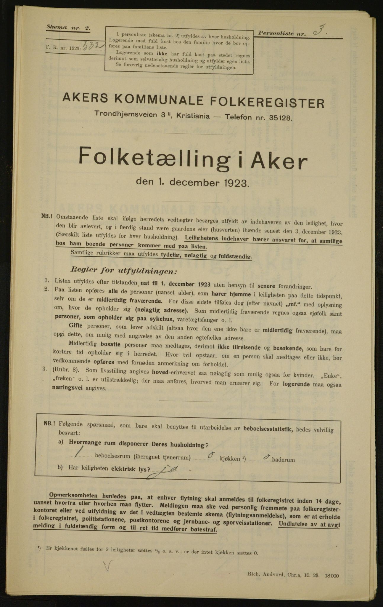 , Municipal Census 1923 for Aker, 1923, p. 3282