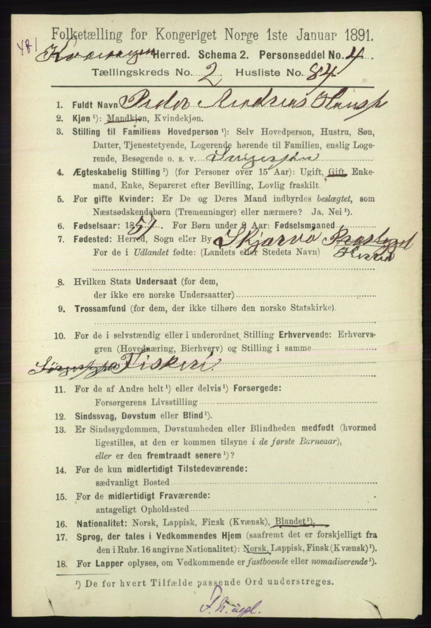 RA, 1891 census for 1943 Kvænangen, 1891, p. 996