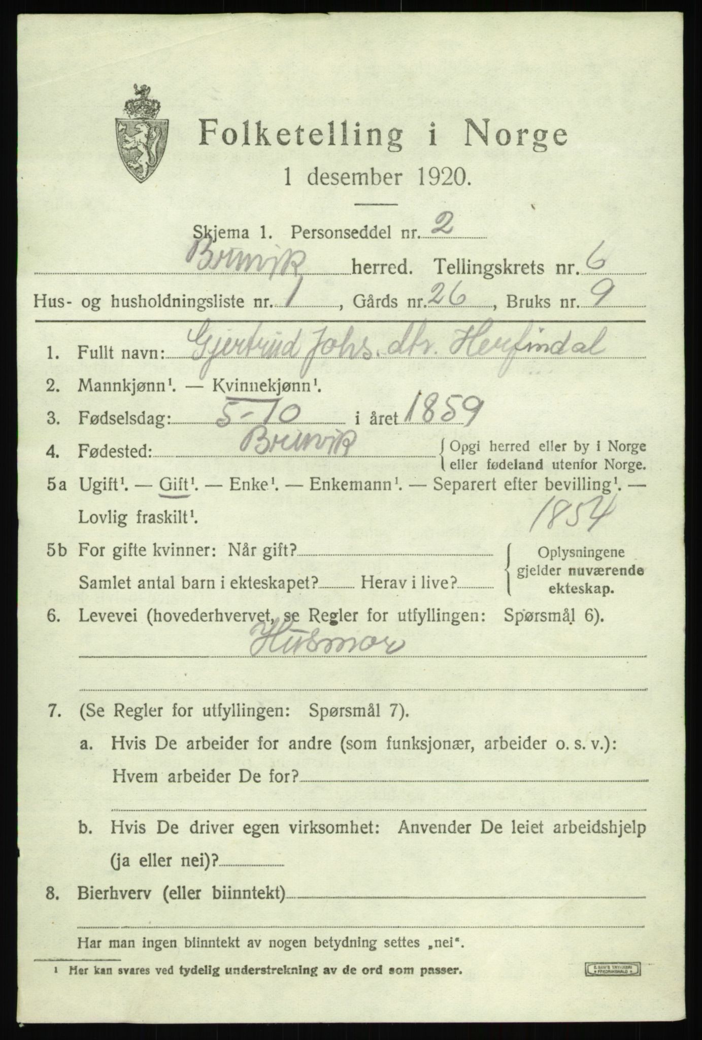 SAB, 1920 census for Bruvik, 1920, p. 3888