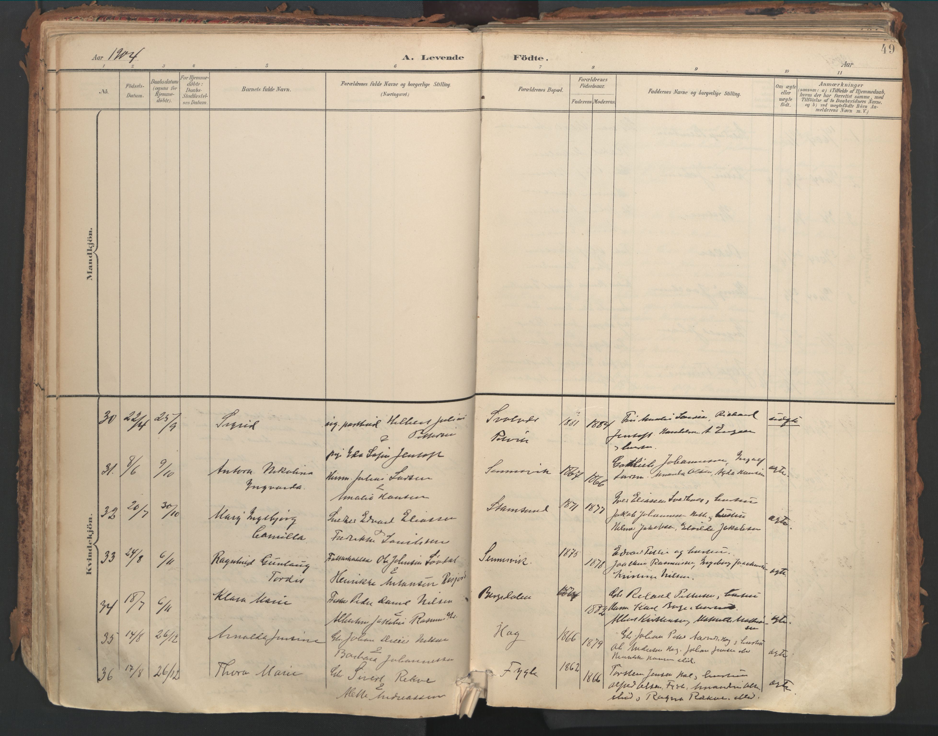 Ministerialprotokoller, klokkerbøker og fødselsregistre - Nordland, AV/SAT-A-1459/882/L1180: Parish register (official) no. 882A02, 1897-1913, p. 49