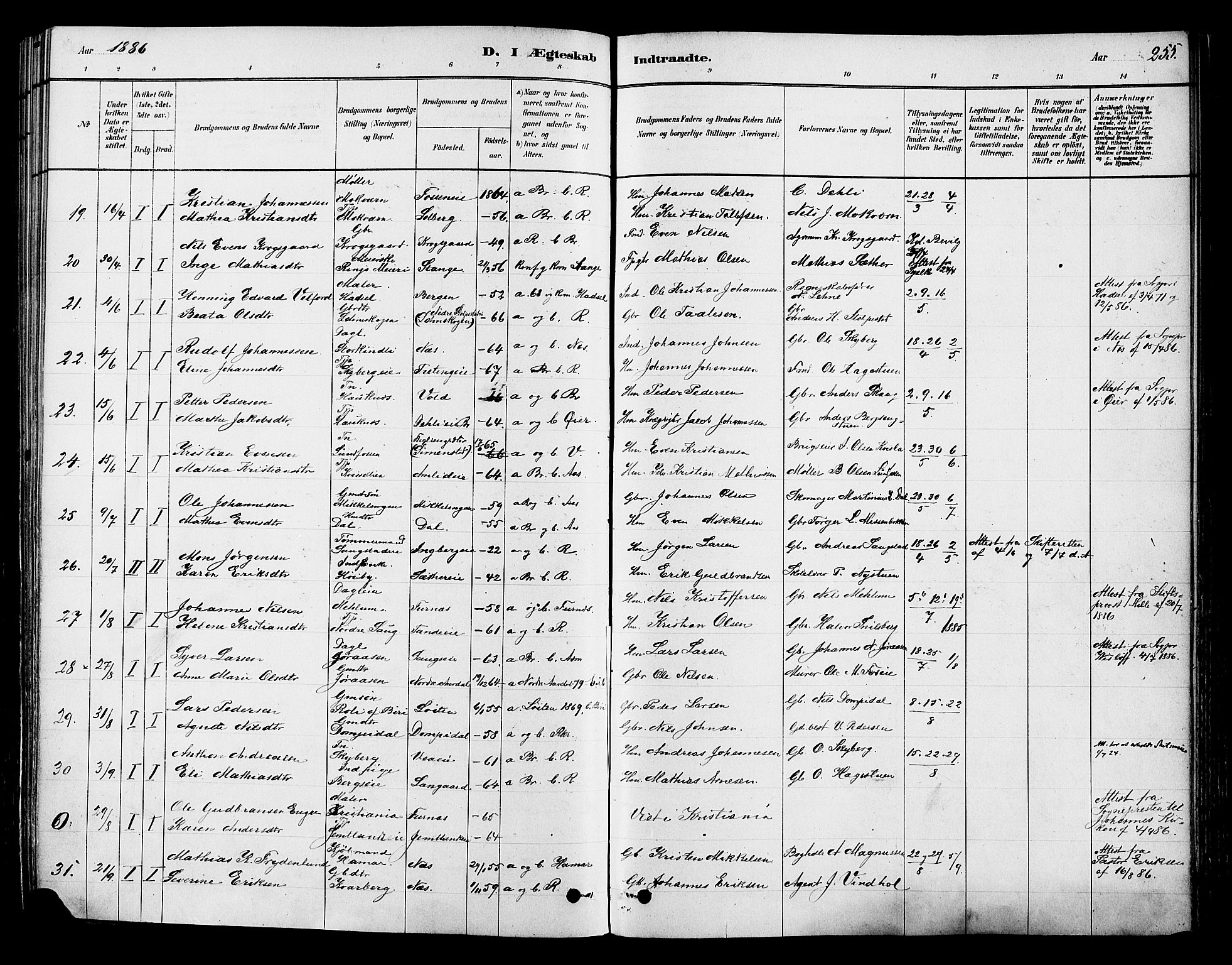 Ringsaker prestekontor, AV/SAH-PREST-014/K/Ka/L0012: Parish register (official) no. 12, 1879-1890, p. 255