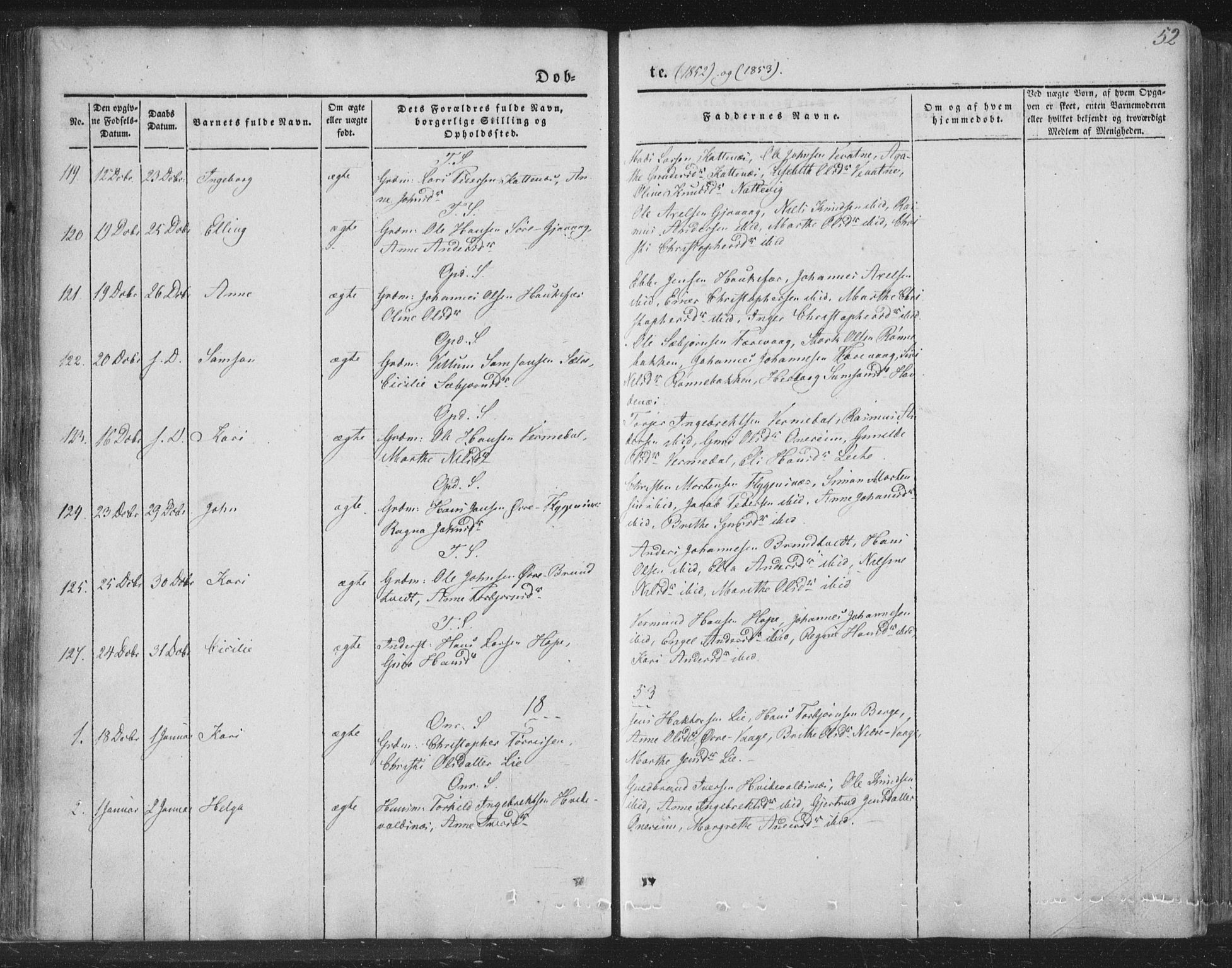 Tysnes sokneprestembete, AV/SAB-A-78601/H/Haa: Parish register (official) no. A 10, 1848-1859, p. 52