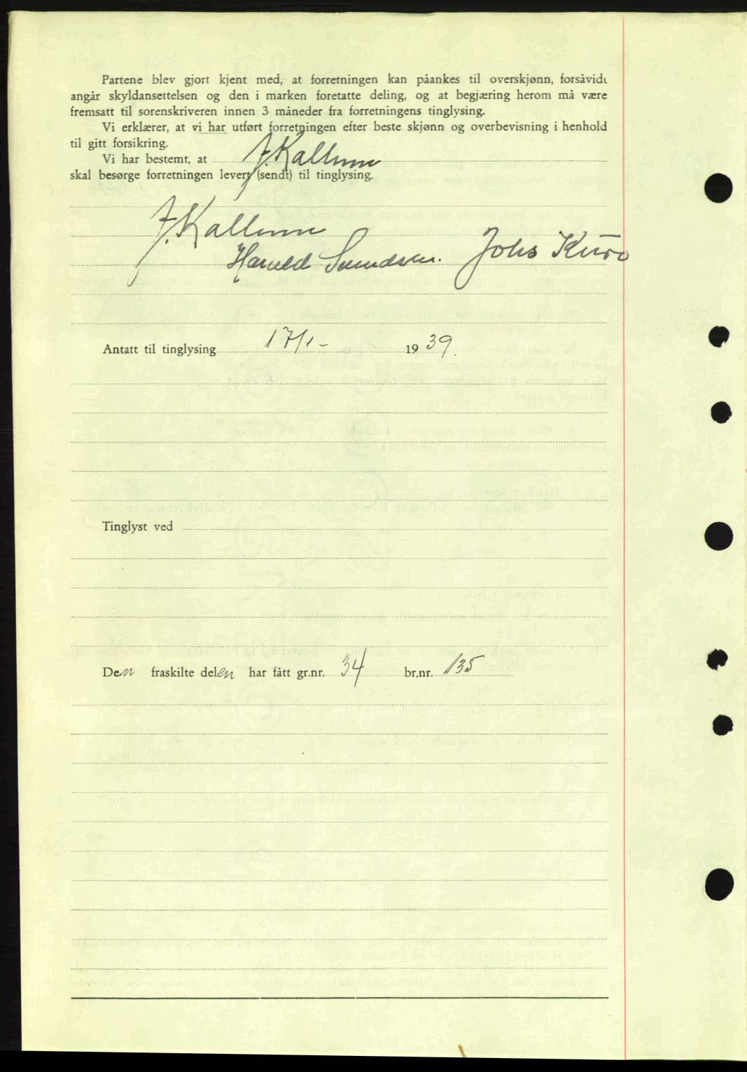 Moss sorenskriveri, SAO/A-10168: Mortgage book no. A5, 1938-1939, Diary no: : 145/1939