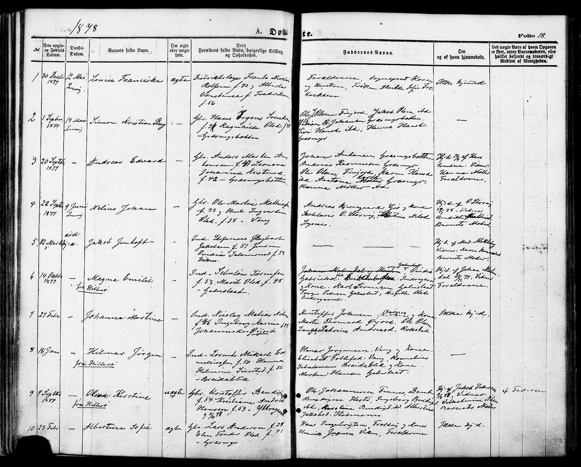 Lenvik sokneprestembete, SATØ/S-1310/H/Ha/Haa/L0010kirke: Parish register (official) no. 10, 1873-1880, p. 58