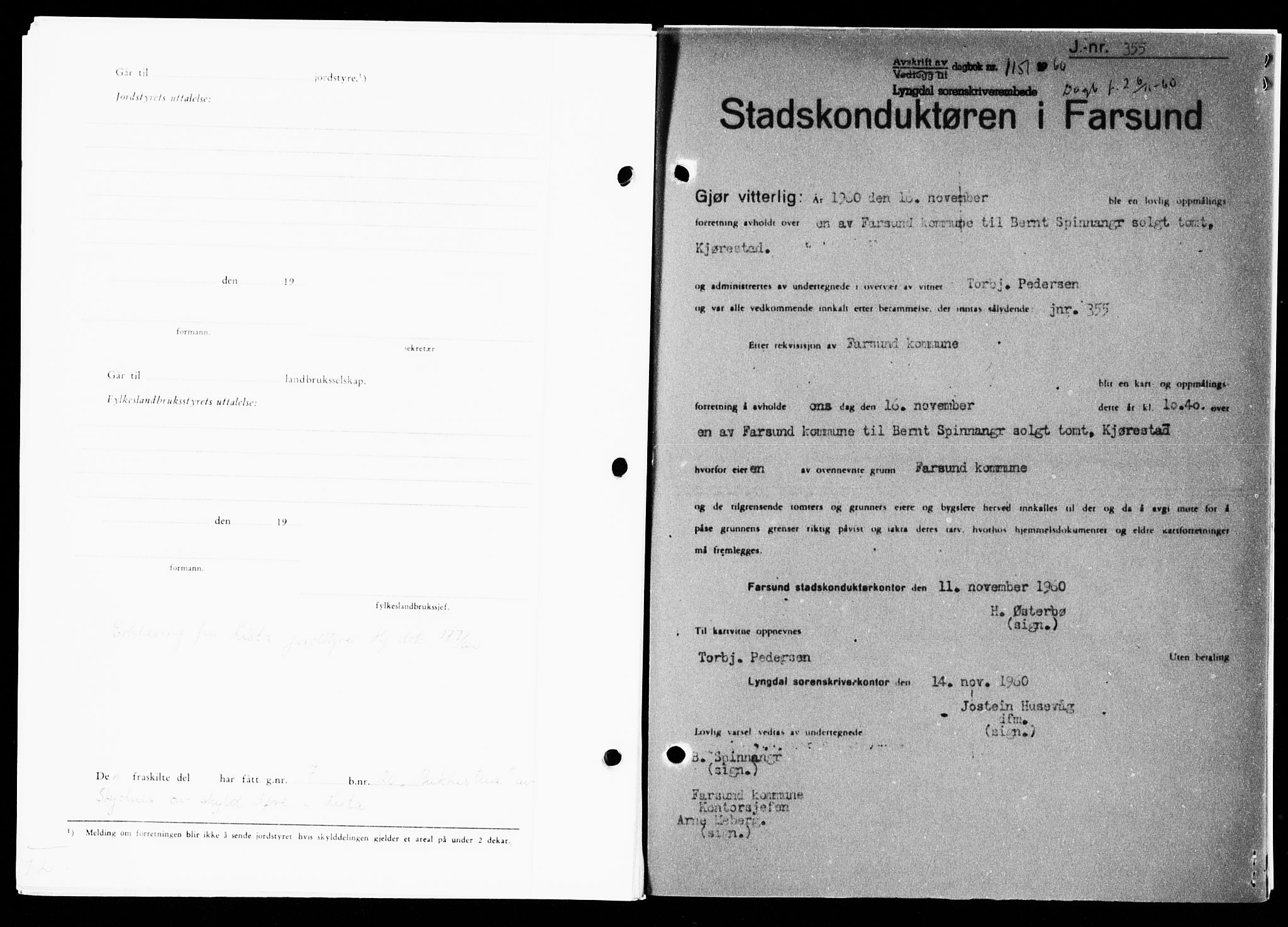 Lyngdal sorenskriveri, AV/SAK-1221-0004/G/Gb/L0680: Mortgage book no. A XXVI, 1960-1960, Diary no: : 1151/1960