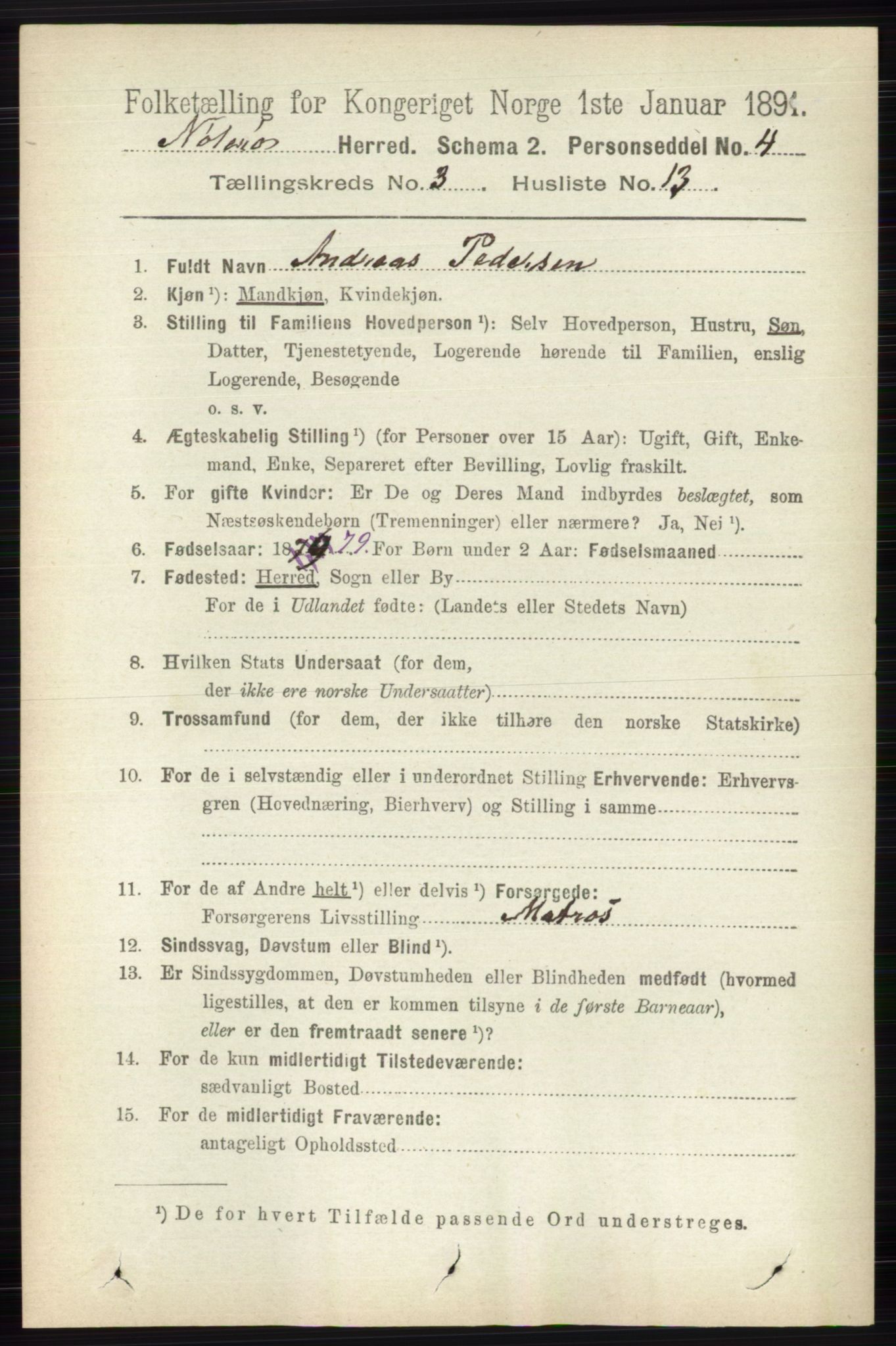 RA, 1891 census for 0722 Nøtterøy, 1891, p. 1621