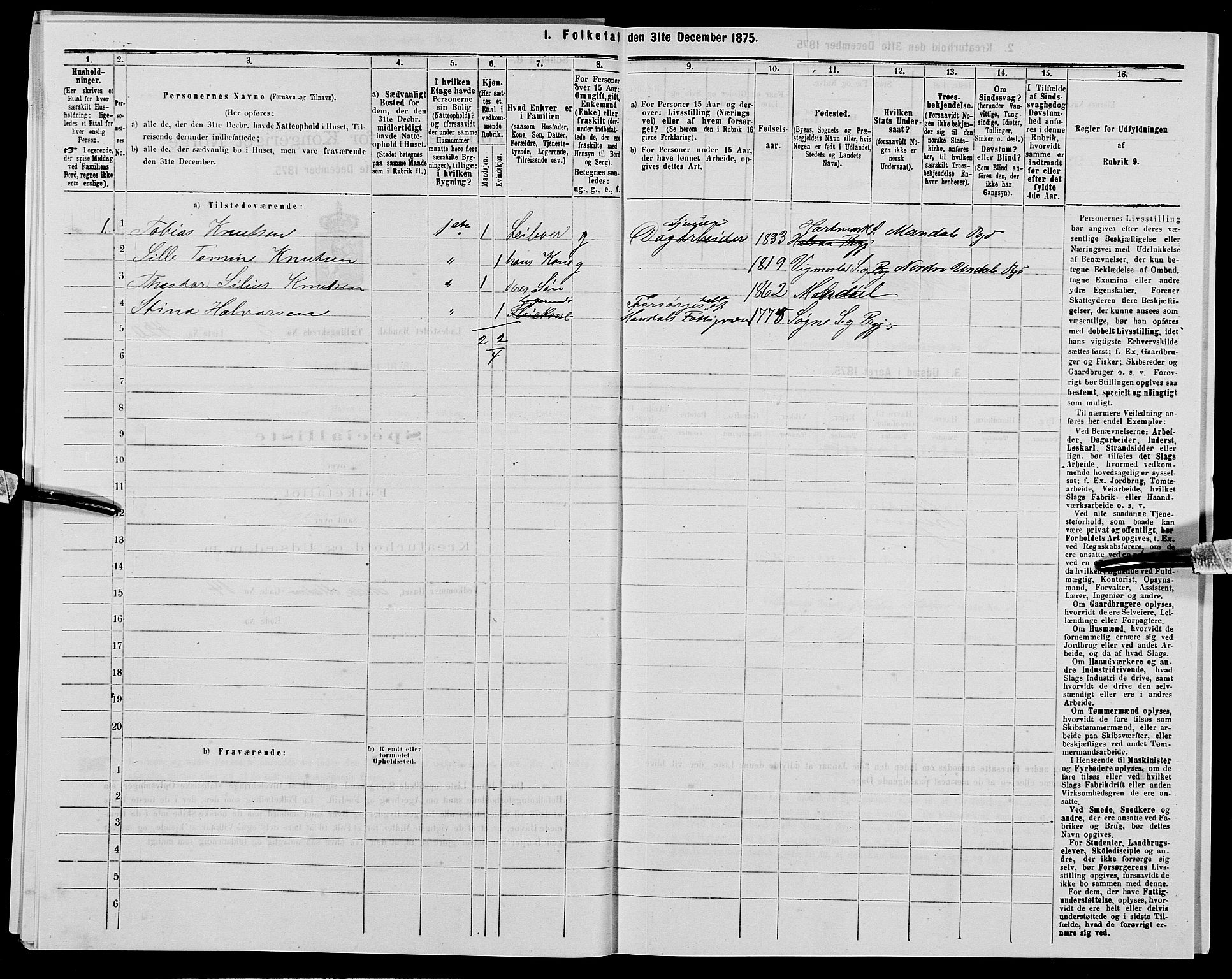 SAK, 1875 census for 1002B Mandal/Mandal, 1875, p. 883