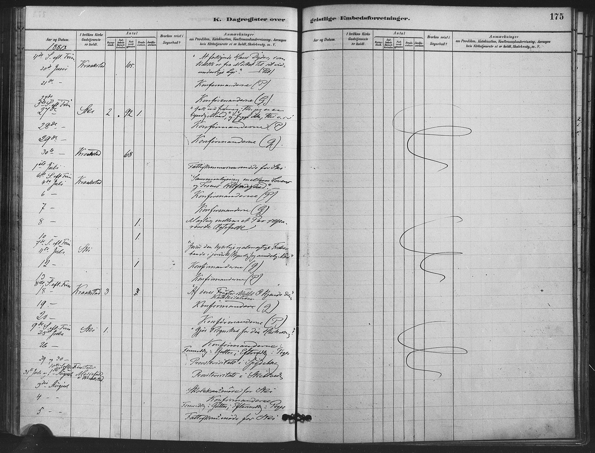 Kråkstad prestekontor Kirkebøker, AV/SAO-A-10125a/F/Fa/L0009: Parish register (official) no. I 9, 1880-1892, p. 175