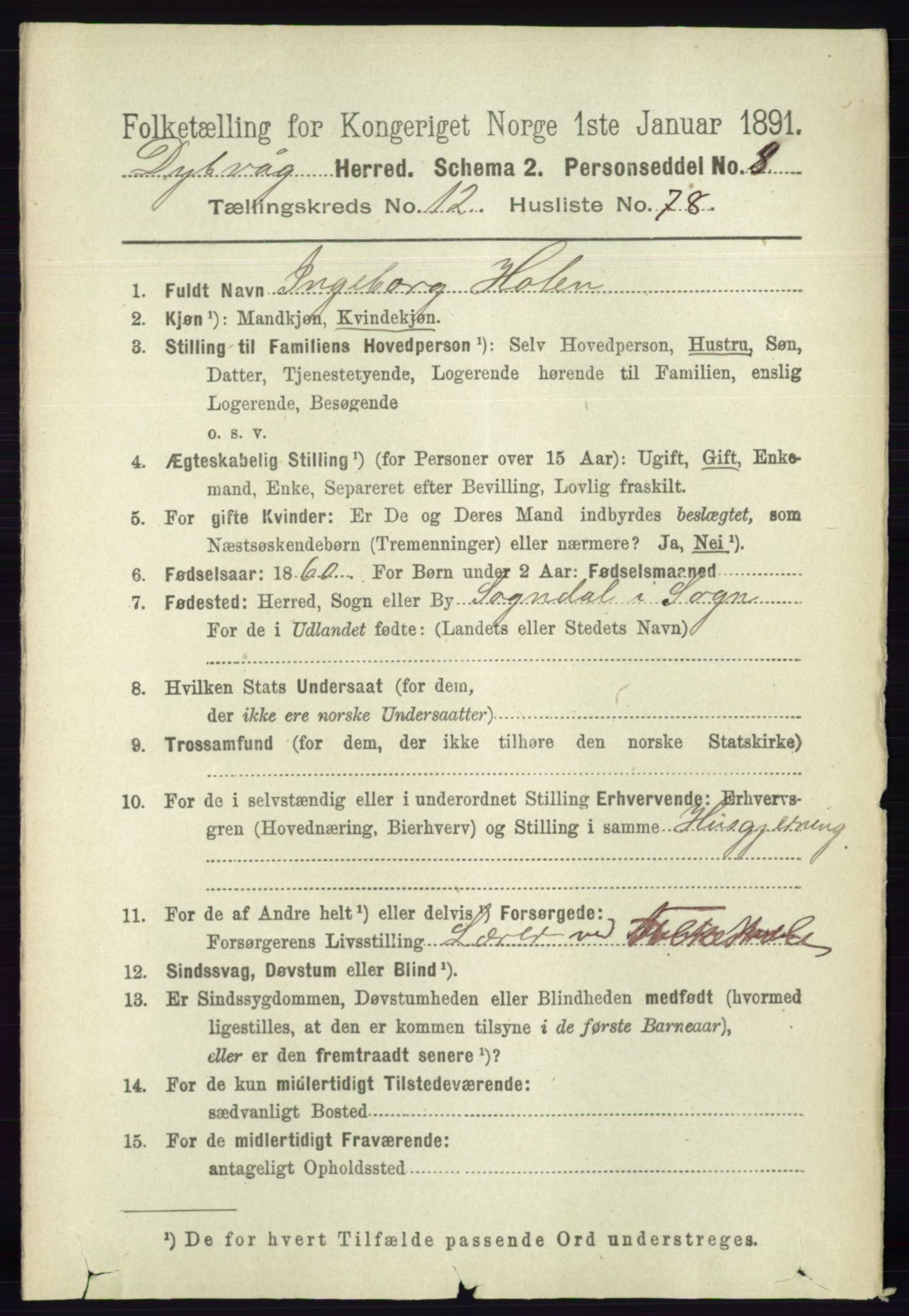 RA, 1891 census for 0915 Dypvåg, 1891, p. 5221