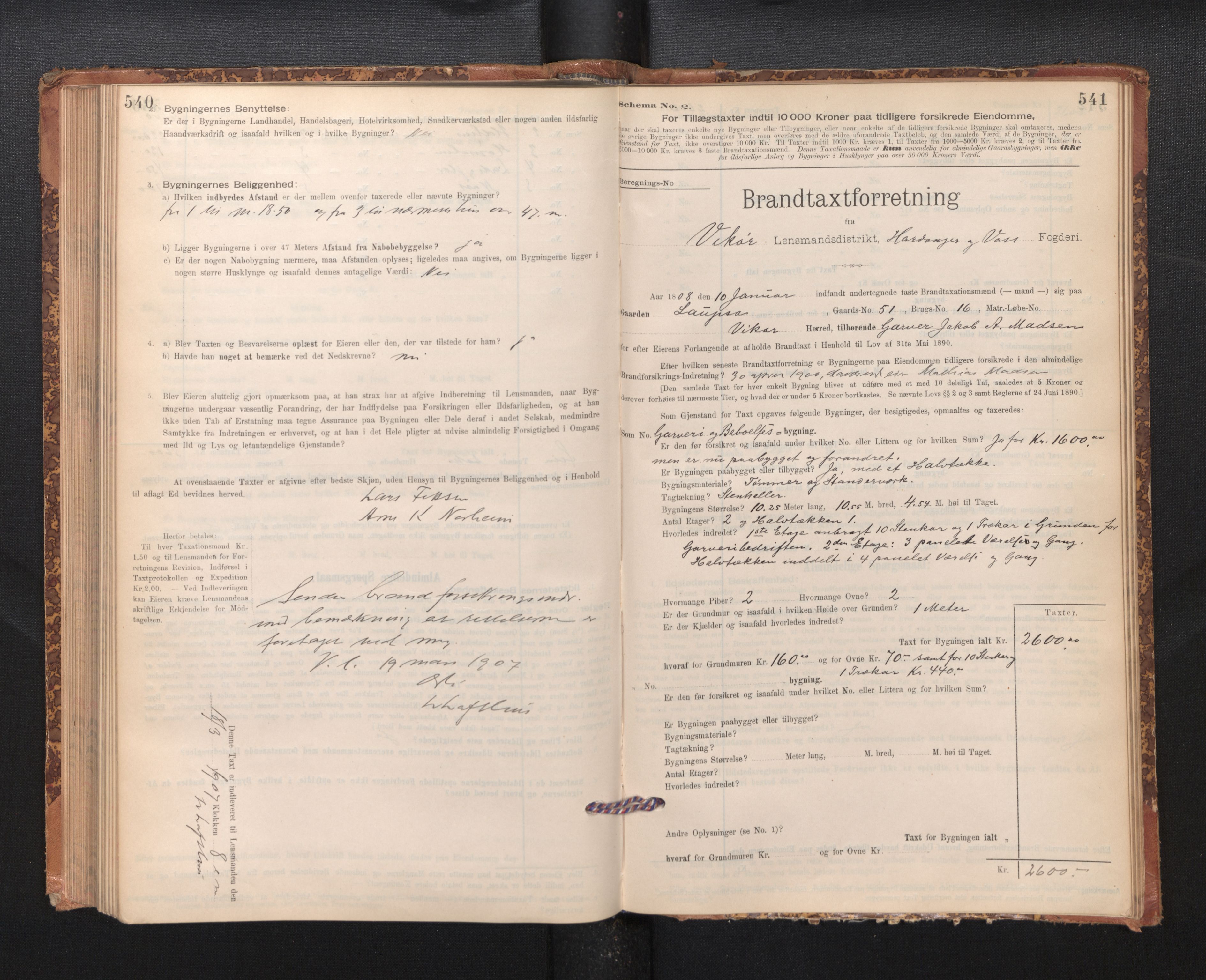 Lensmannen i Kvam, SAB/A-33201/0012/L0005: Branntakstprotokoll, skjematakst, 1894-1913, p. 540-541