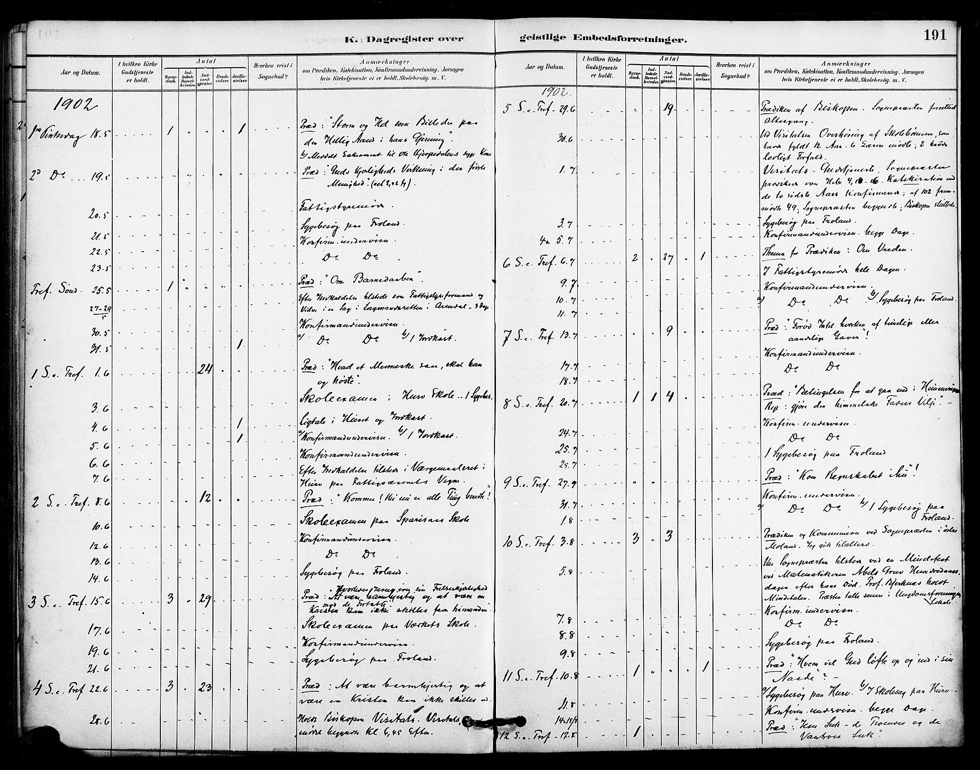 Froland sokneprestkontor, AV/SAK-1111-0013/F/Fa/L0004: Parish register (official) no. A 4, 1882-1906, p. 191