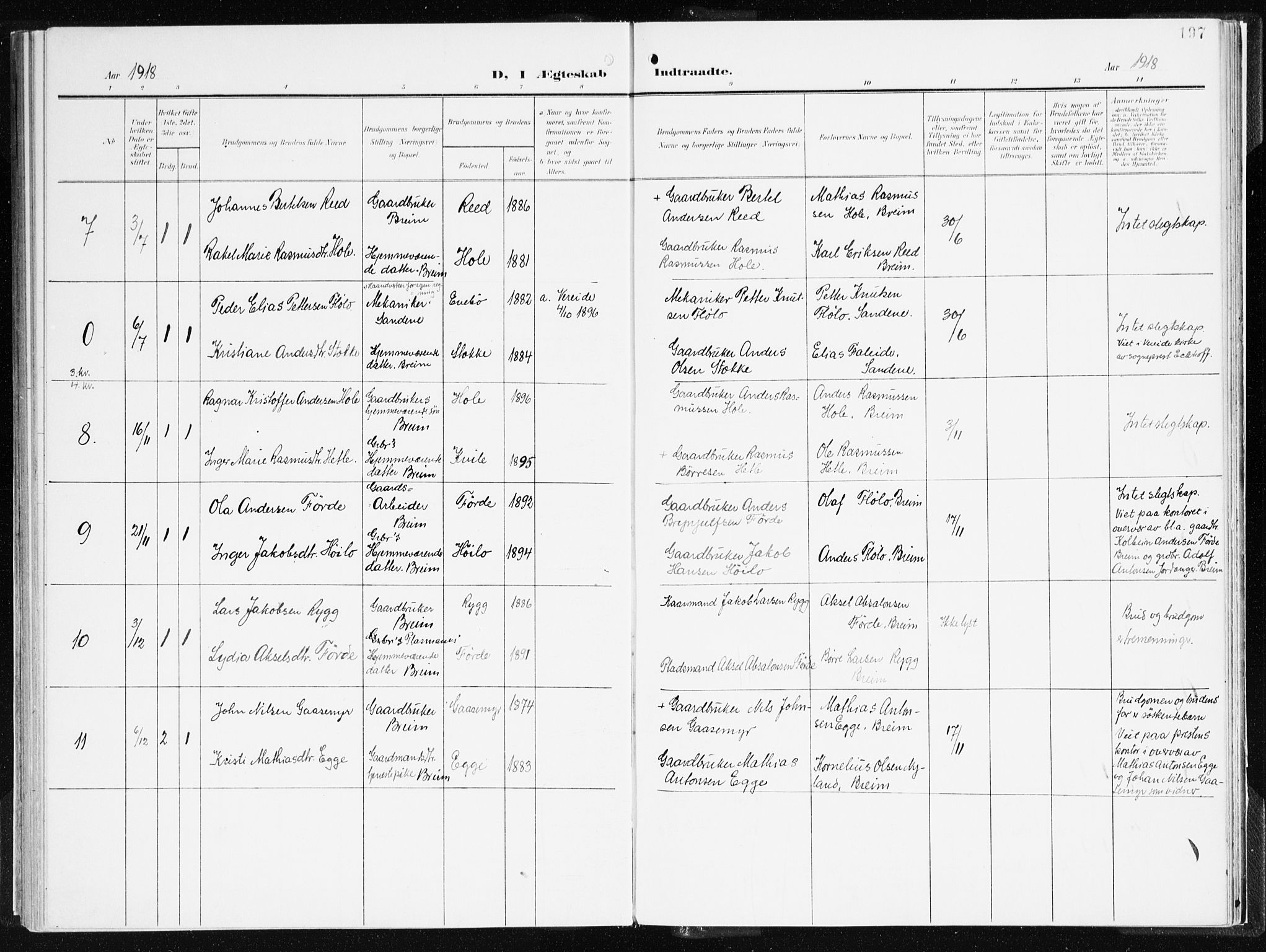 Gloppen sokneprestembete, AV/SAB-A-80101/H/Haa/Haac/L0003: Parish register (official) no. C 3, 1904-1921, p. 197