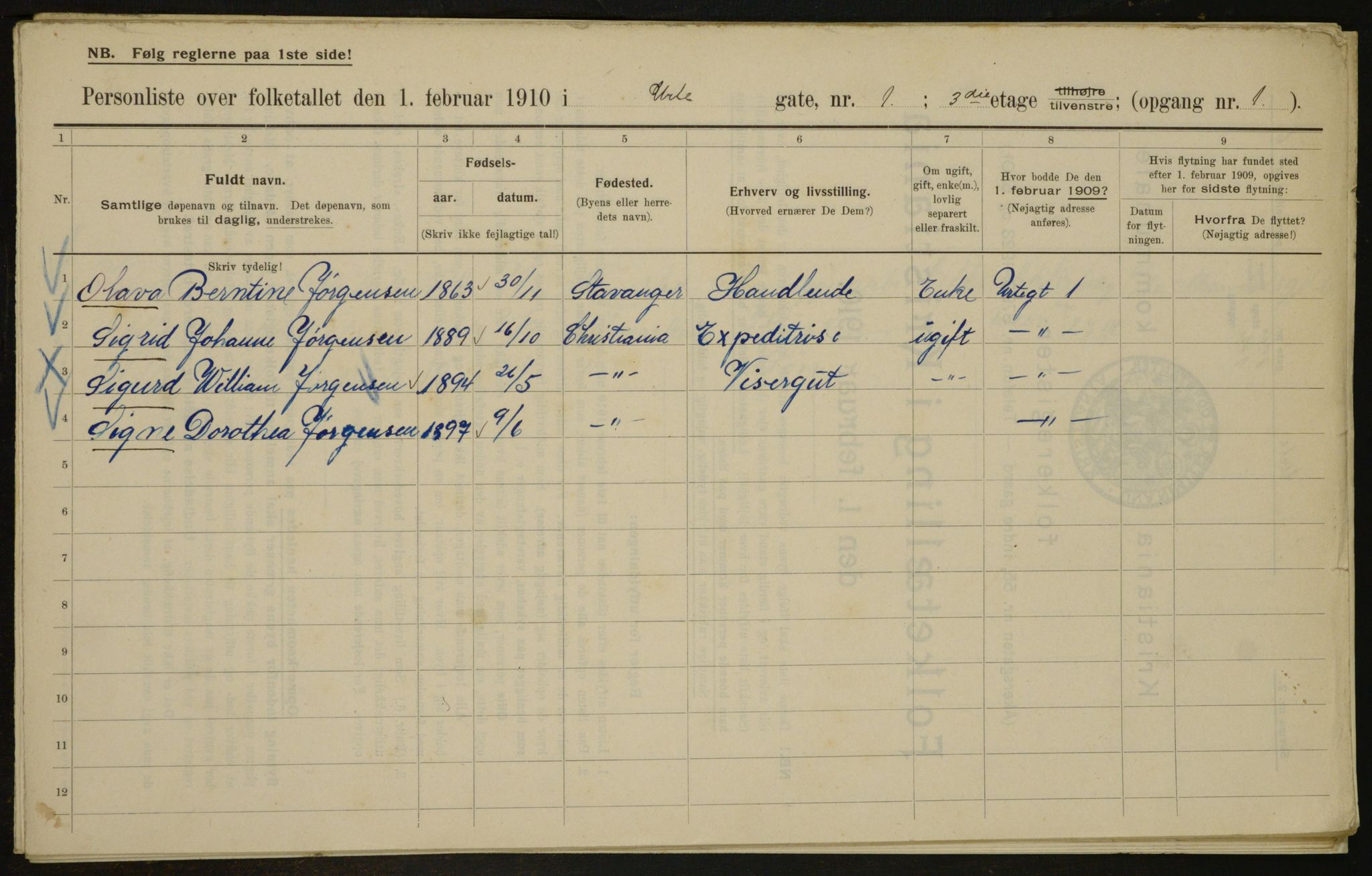 OBA, Municipal Census 1910 for Kristiania, 1910, p. 114267