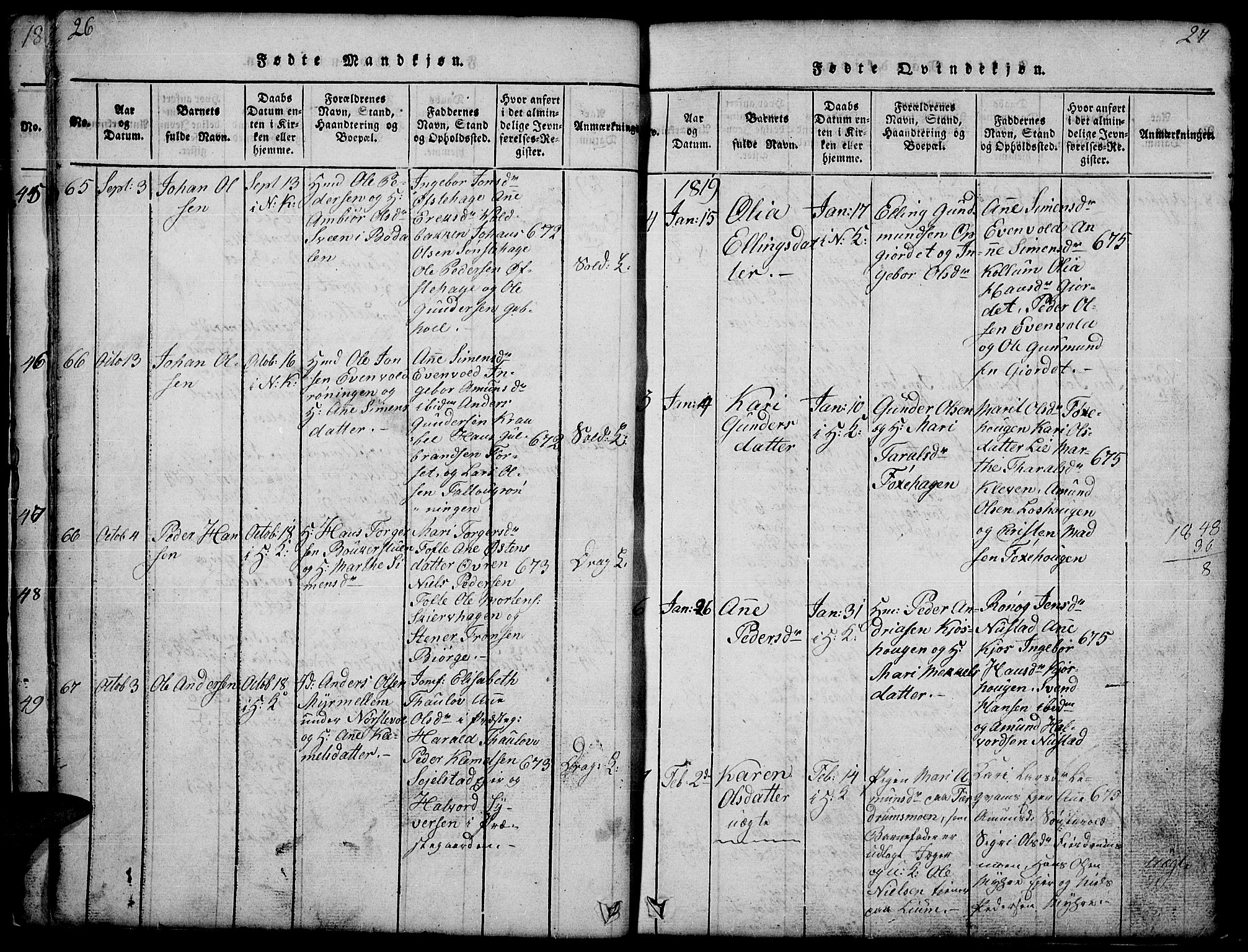 Gausdal prestekontor, SAH/PREST-090/H/Ha/Hab/L0001: Parish register (copy) no. 1, 1817-1848, p. 26-27