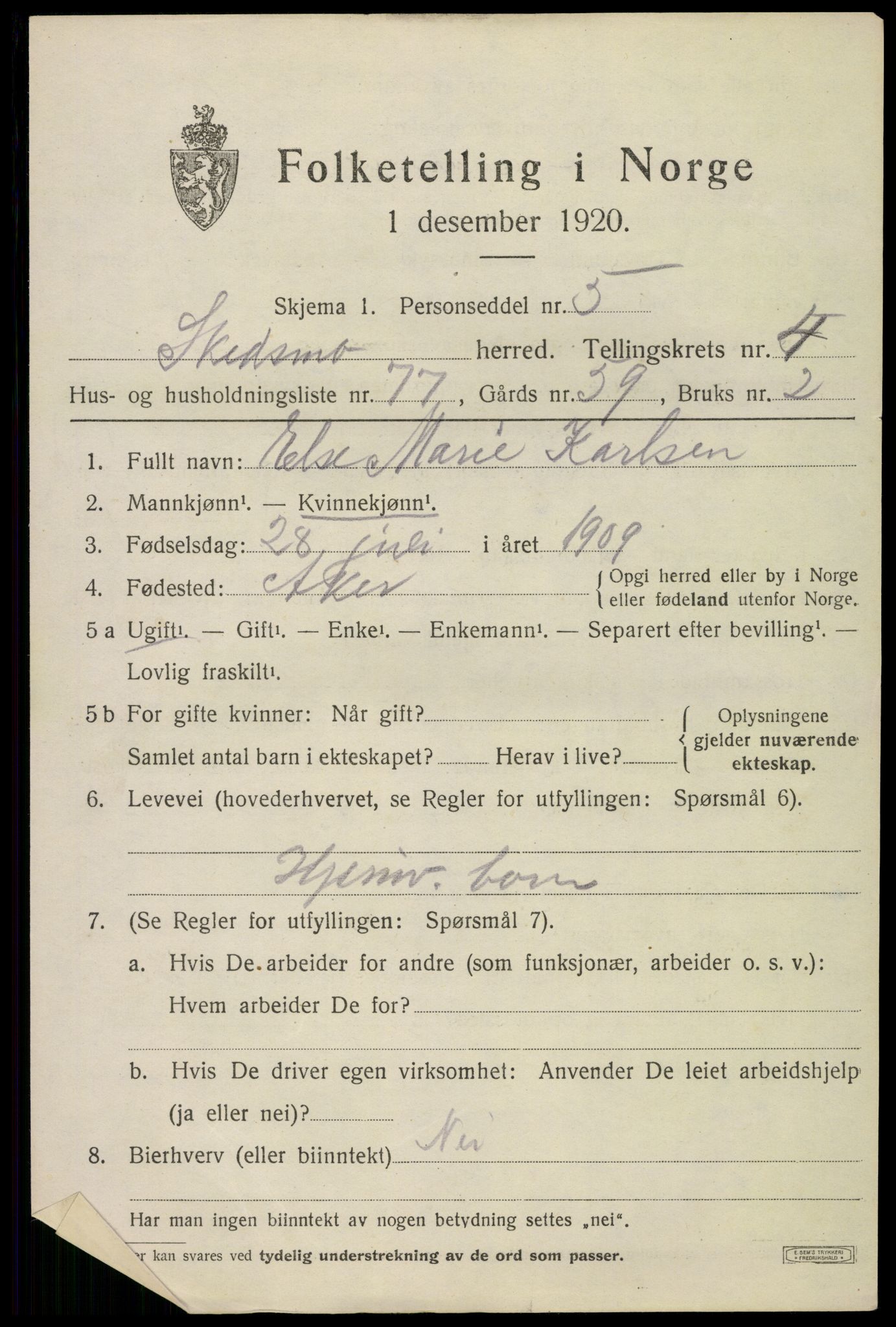 SAO, 1920 census for Skedsmo, 1920, p. 5161