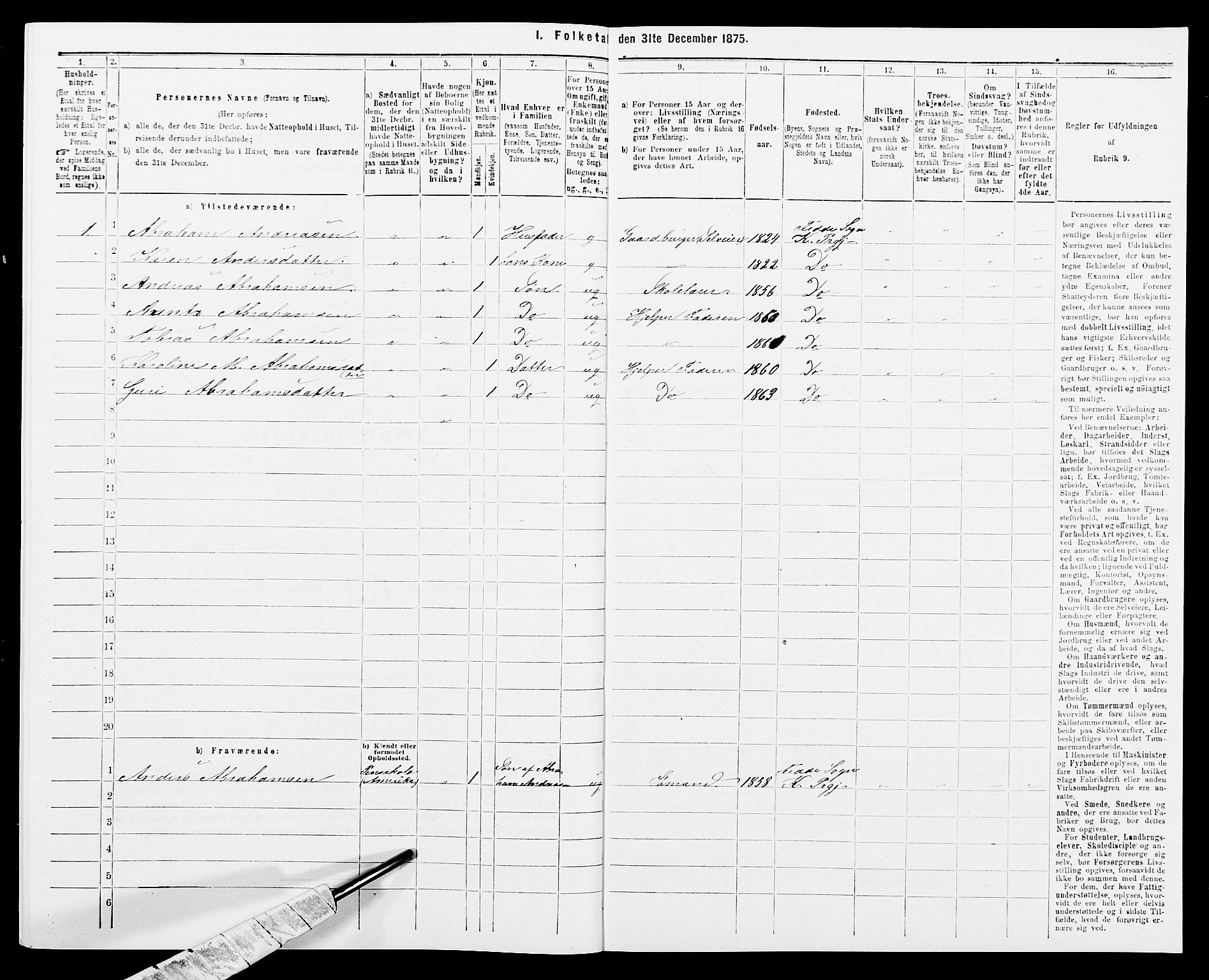 SAK, 1875 census for 1037P Kvinesdal, 1875, p. 1550