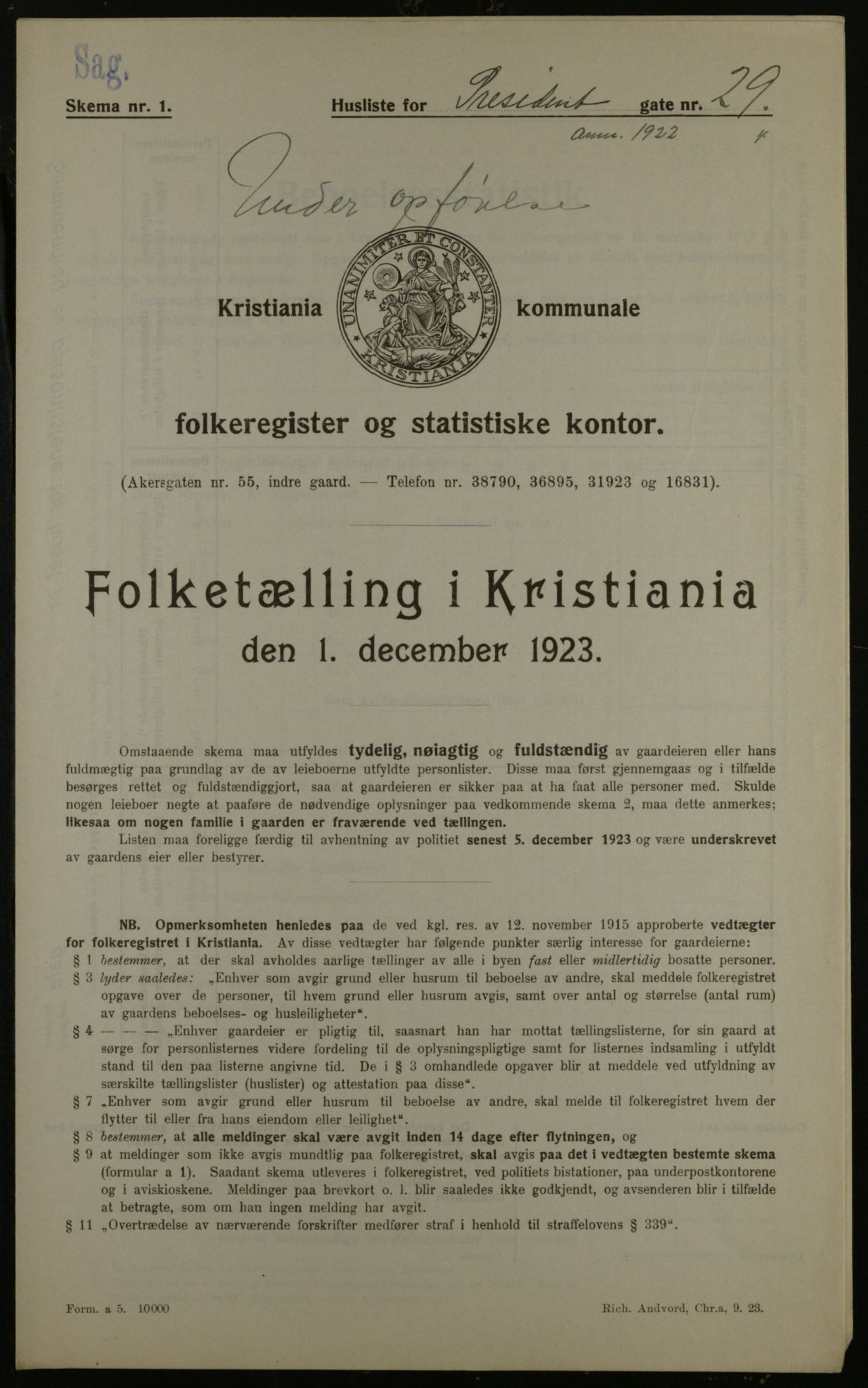 OBA, Municipal Census 1923 for Kristiania, 1923, p. 89723