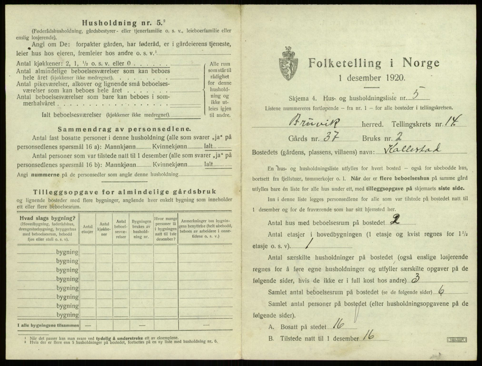 SAB, 1920 census for Bruvik, 1920, p. 948