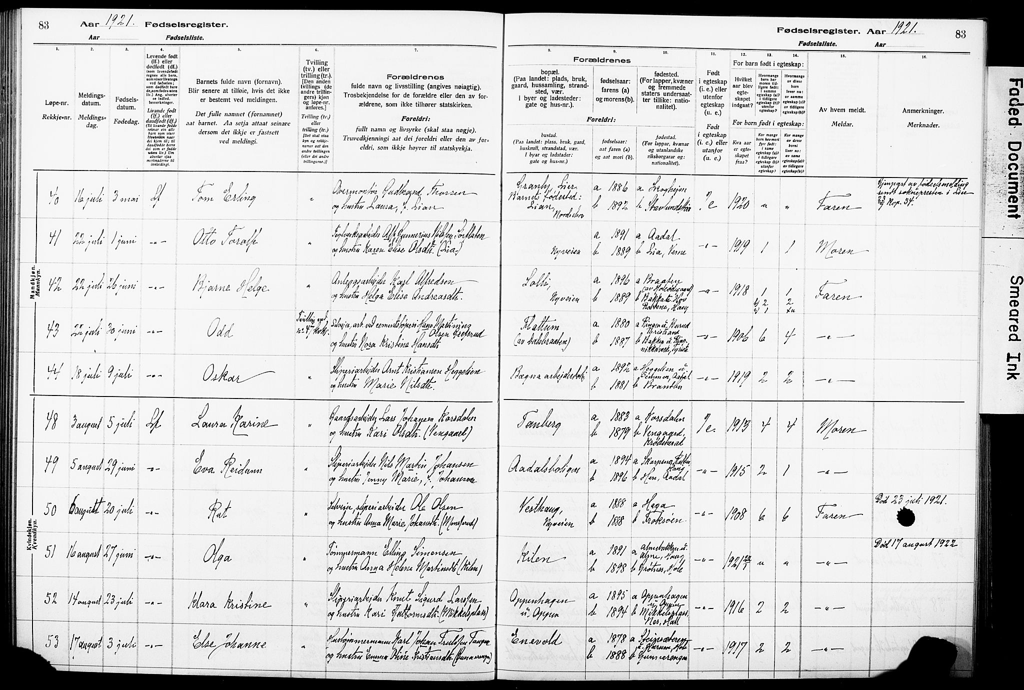 Norderhov kirkebøker, AV/SAKO-A-237/J/Ja/L0001: Birth register no. 1, 1916-1930, p. 83