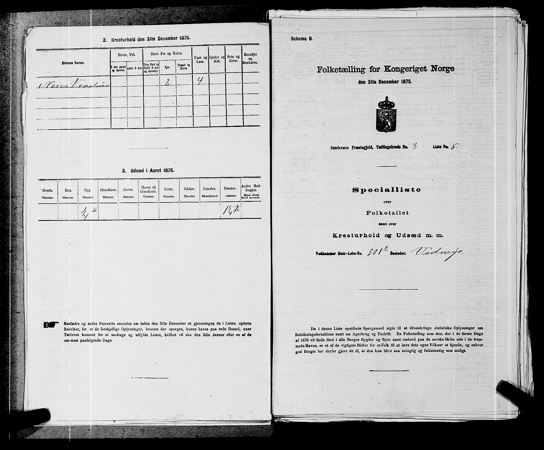 SAKO, 1875 census for 0629P Sandsvær, 1875, p. 1439