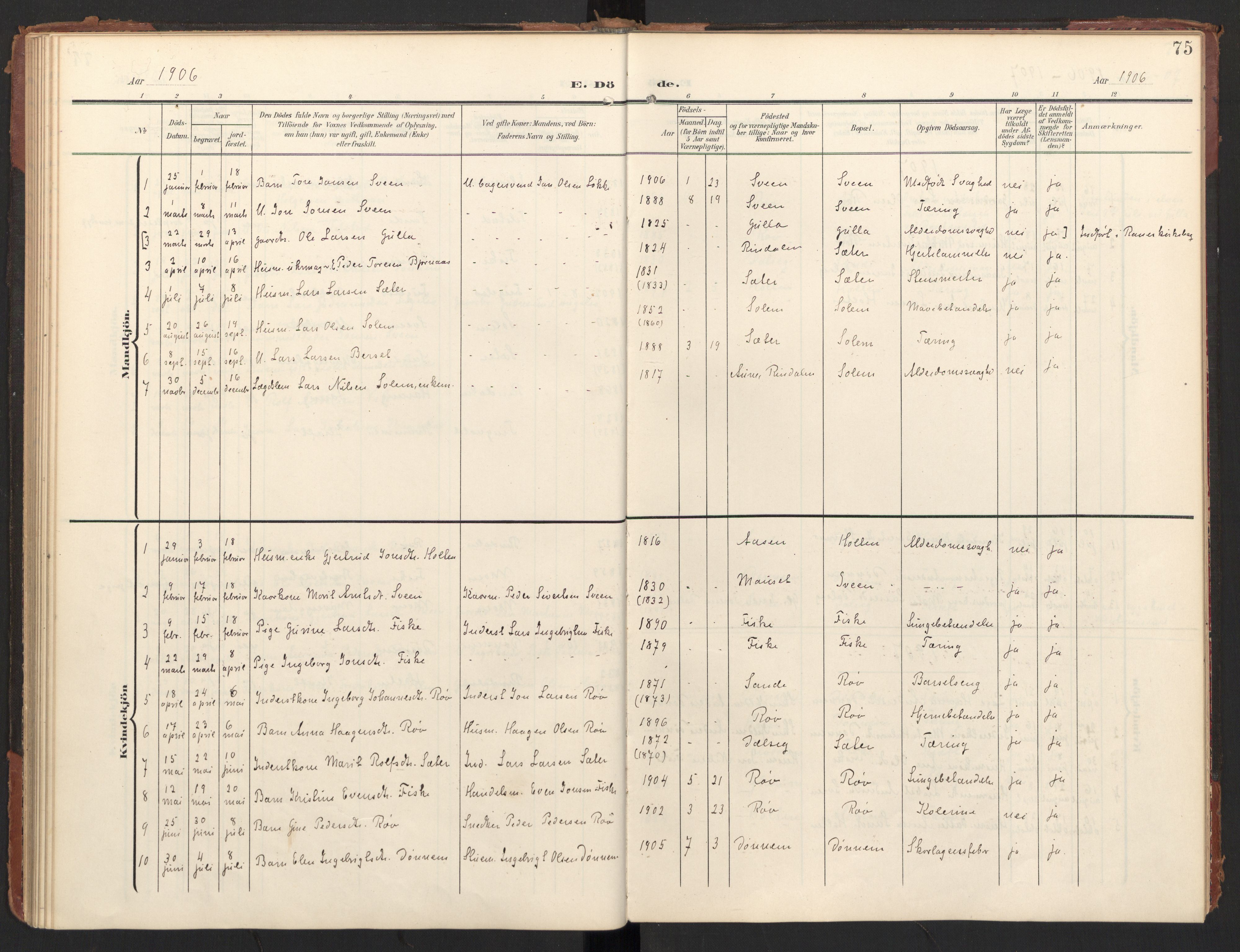 Ministerialprotokoller, klokkerbøker og fødselsregistre - Møre og Romsdal, AV/SAT-A-1454/597/L1063: Parish register (official) no. 597A02, 1905-1923, p. 75