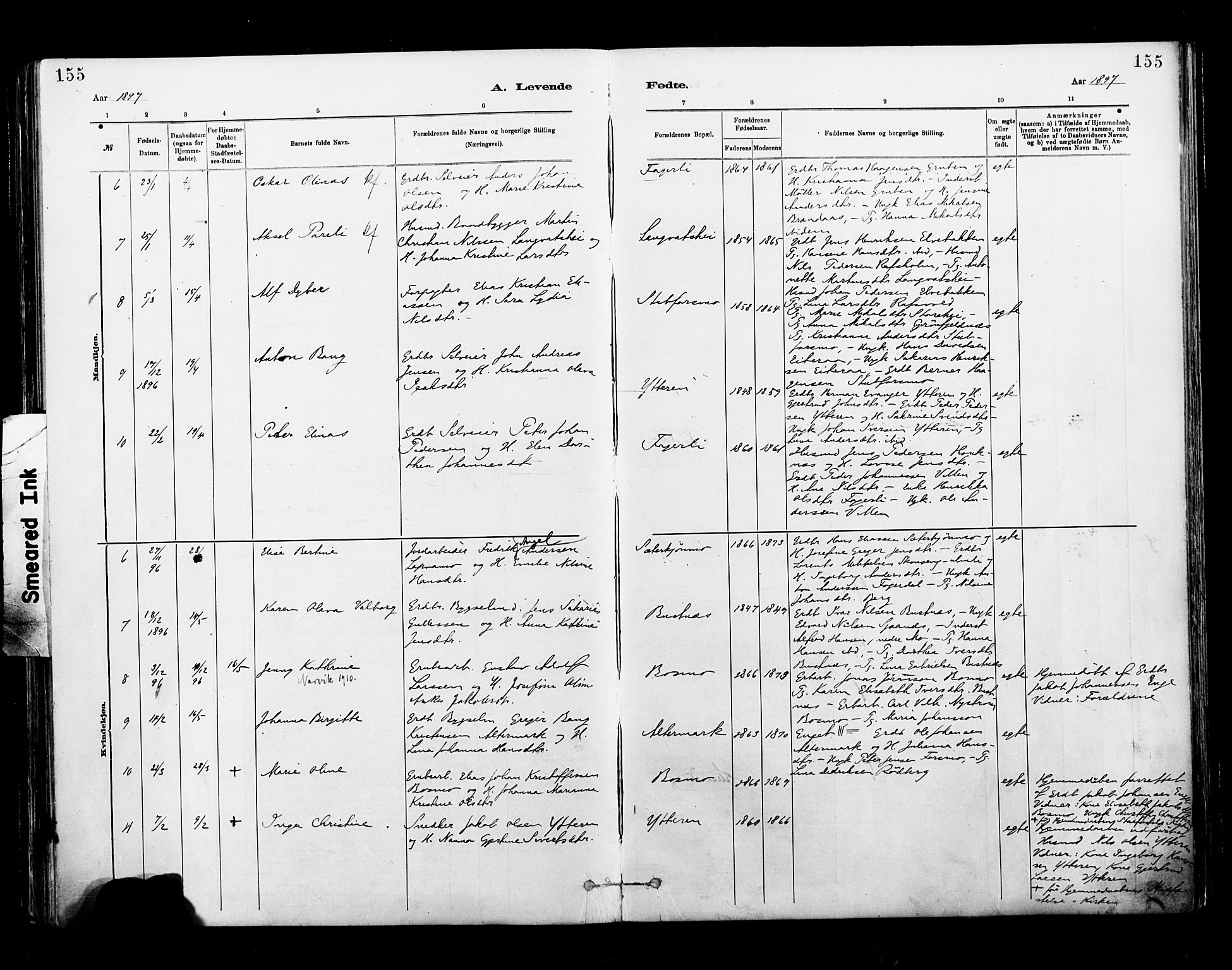 Ministerialprotokoller, klokkerbøker og fødselsregistre - Nordland, AV/SAT-A-1459/827/L0400: Parish register (official) no. 827A12, 1883-1903, p. 155