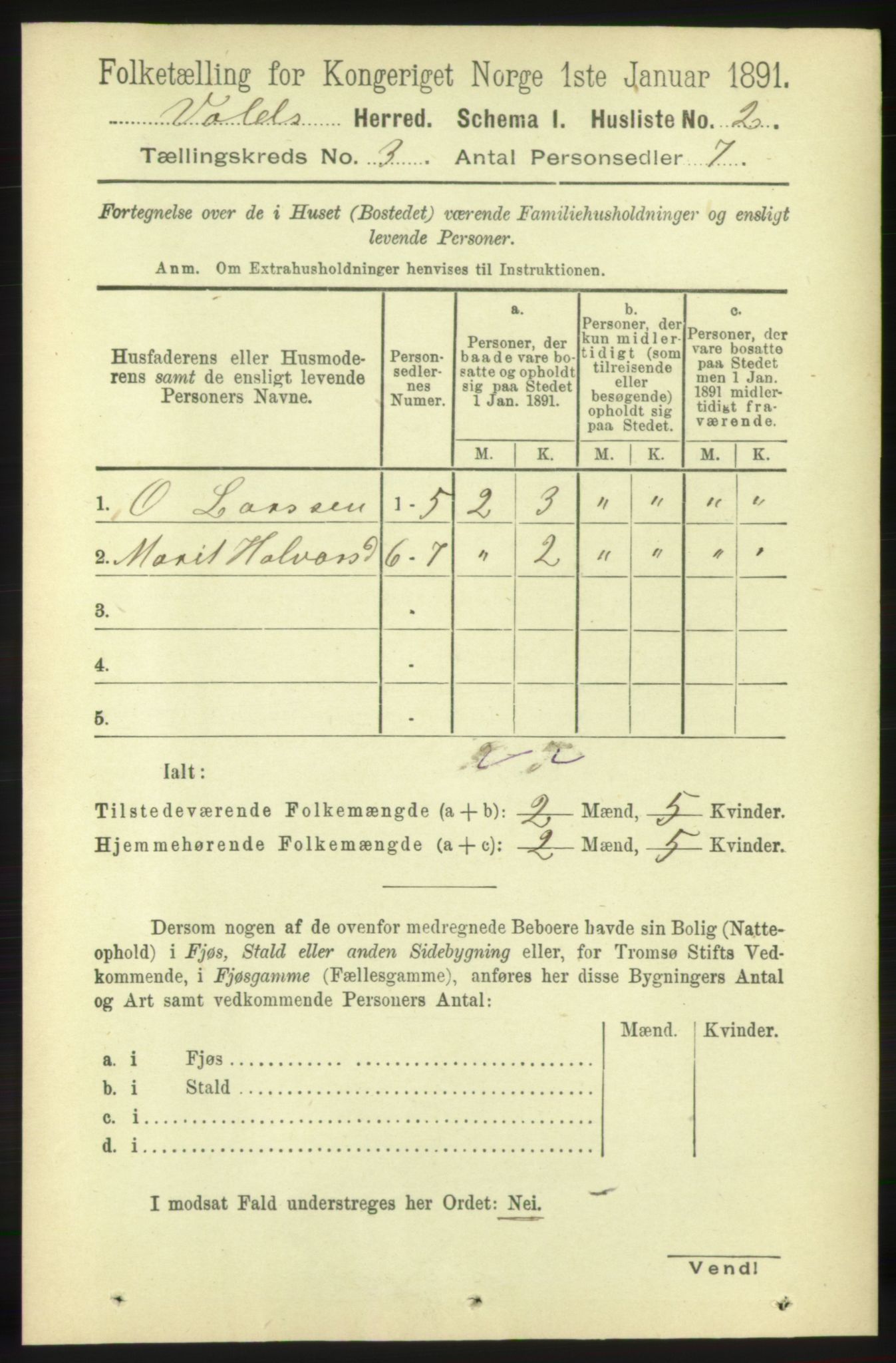 RA, 1891 census for 1537 Voll, 1891, p. 914