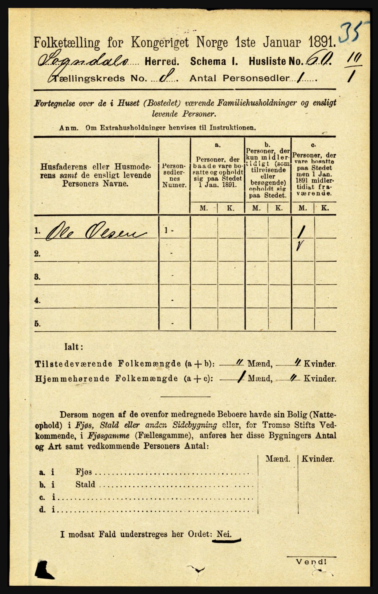 RA, 1891 census for 1420 Sogndal, 1891, p. 3303