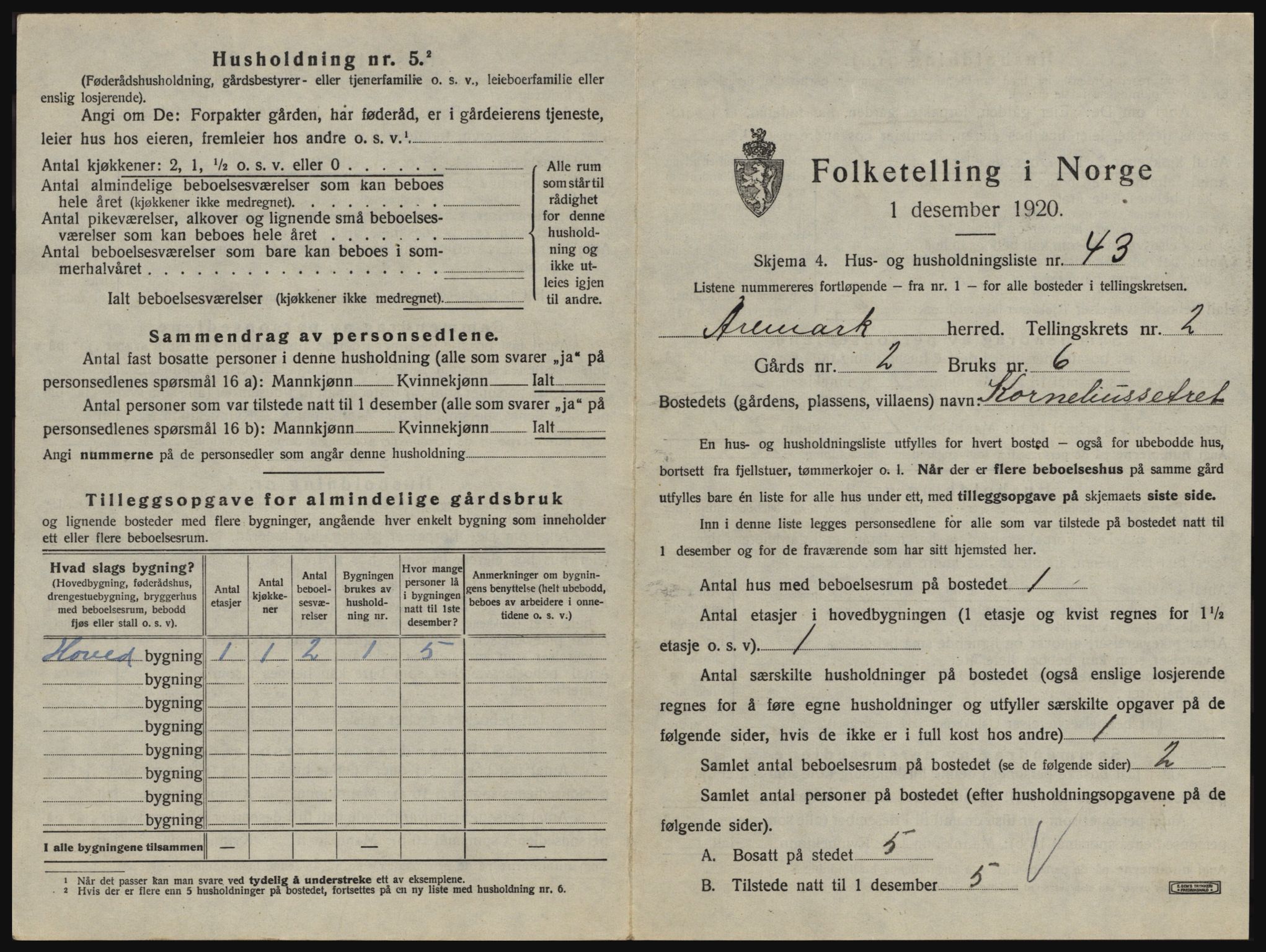 SAO, 1920 census for Aremark, 1920, p. 277